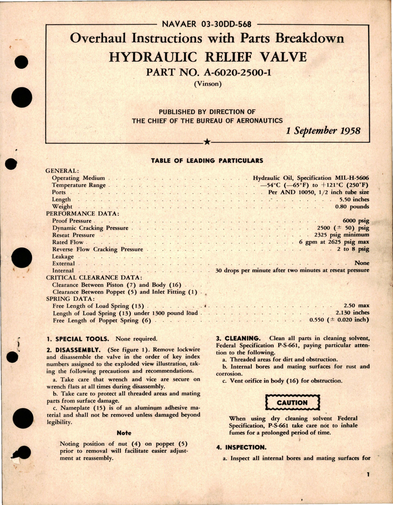 Sample page 1 from AirCorps Library document: Overhaul Instructions with Parts Breakdown for Hydraulic Relief Valve - Part A-6020-2500-1