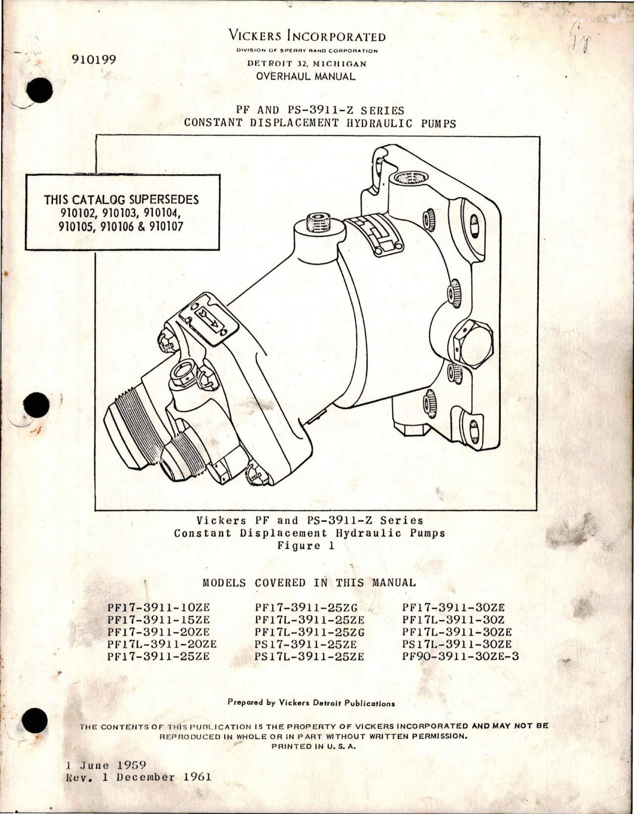 Sample page 1 from AirCorps Library document: Overhaul Manual for Constant Displacement Hydraulic Pumps - PF and PS-3911-Z Series