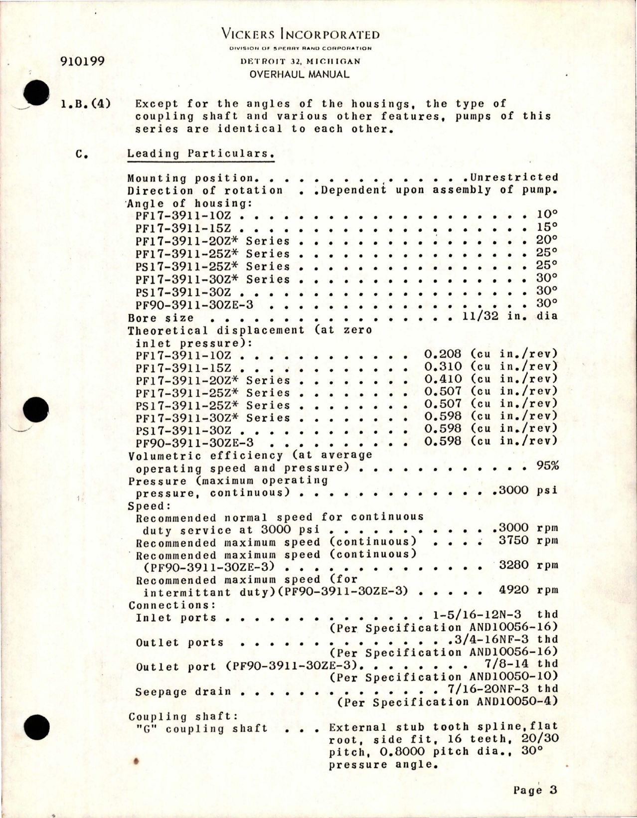 Sample page 5 from AirCorps Library document: Overhaul Manual for Constant Displacement Hydraulic Pumps - PF and PS-3911-Z Series