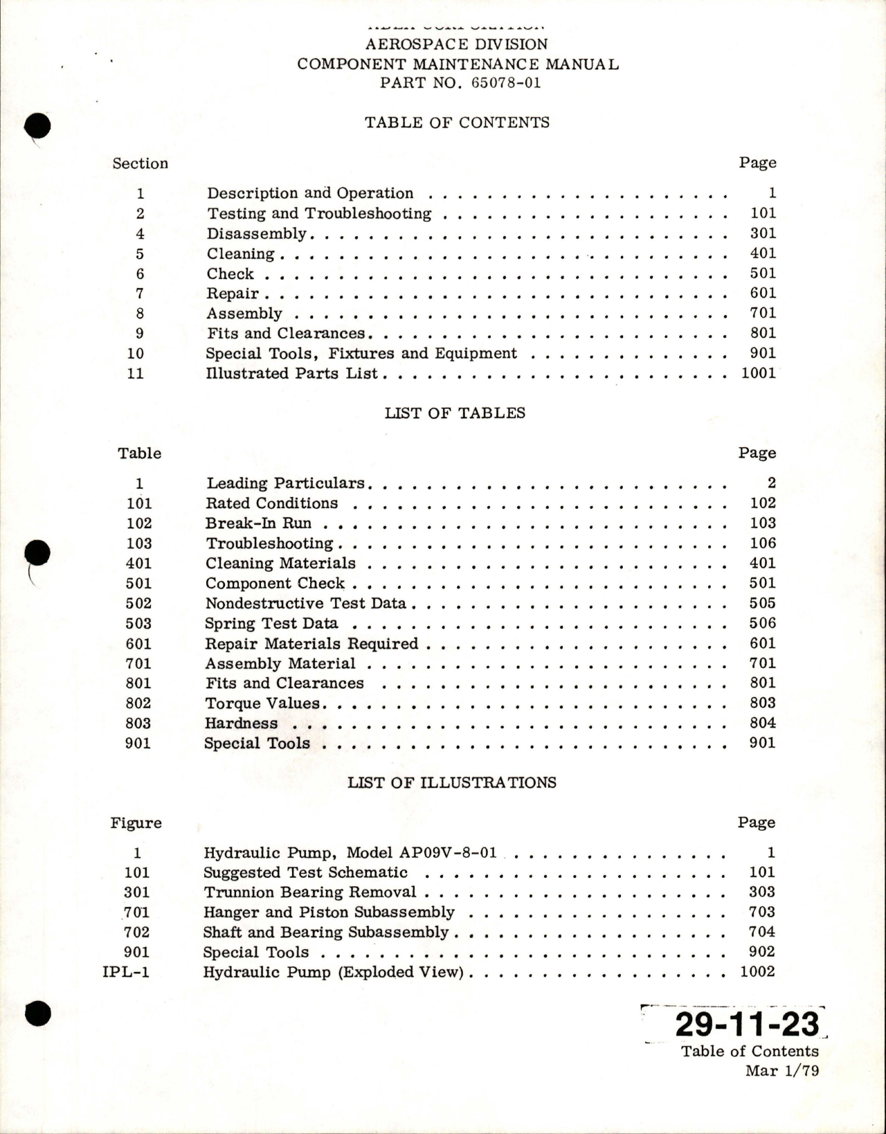 Sample page 5 from AirCorps Library document: Maintenance Manual with Illustrated Parts List for Variable Delivery Hydraulic Pump - Model AP09V-8-01 - Part 65078-01