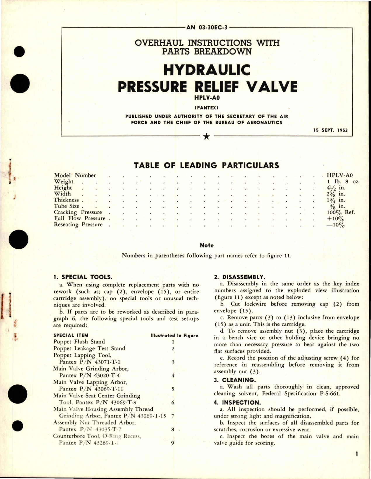 Sample page 1 from AirCorps Library document: Overhaul Instructions with Parts for Hydraulic Pressure Relief Valve - HPLV-A0