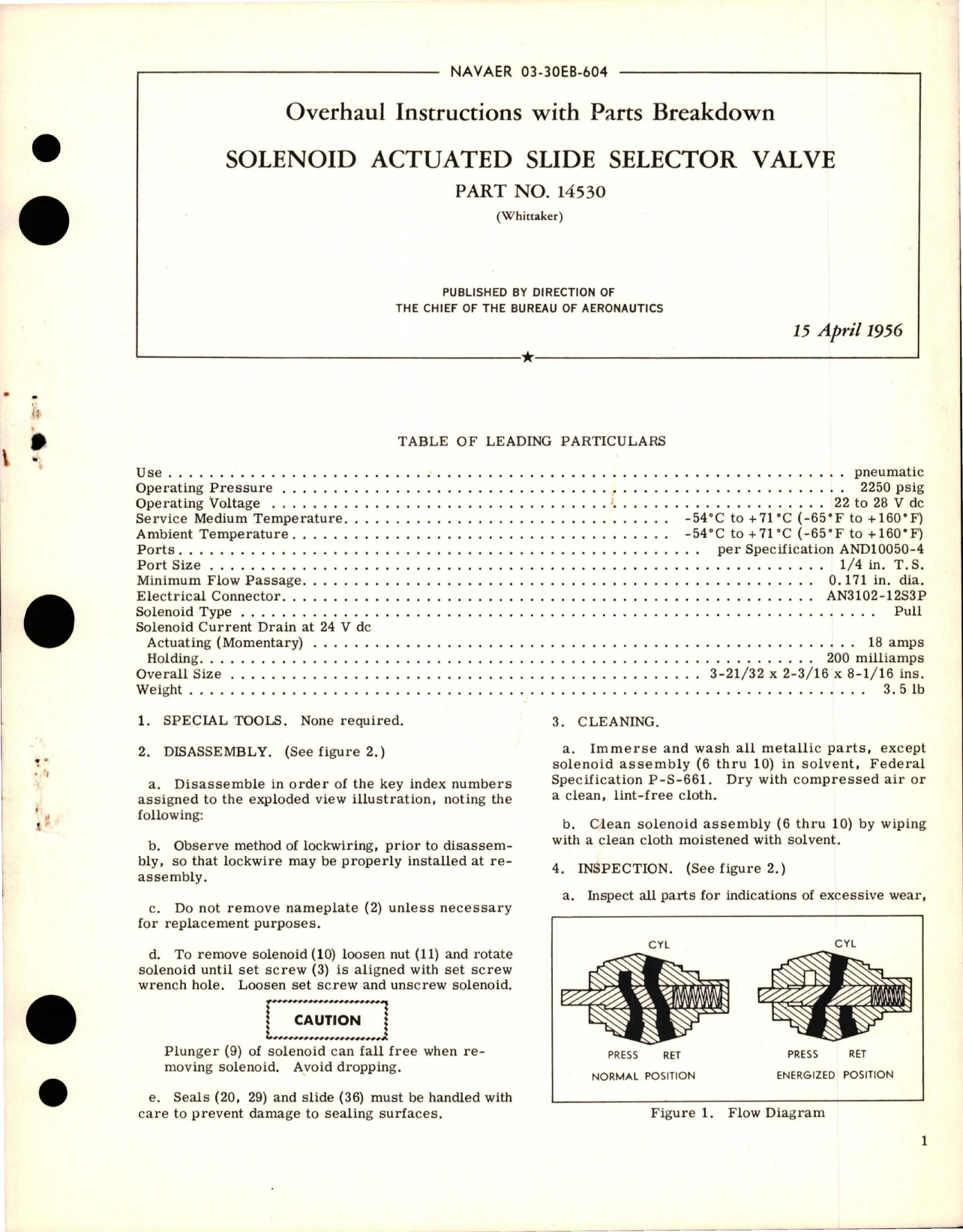 Sample page 1 from AirCorps Library document: Overhaul Instructions with Parts for Solenoid Actuated Slide Selector Valve - Part 14530