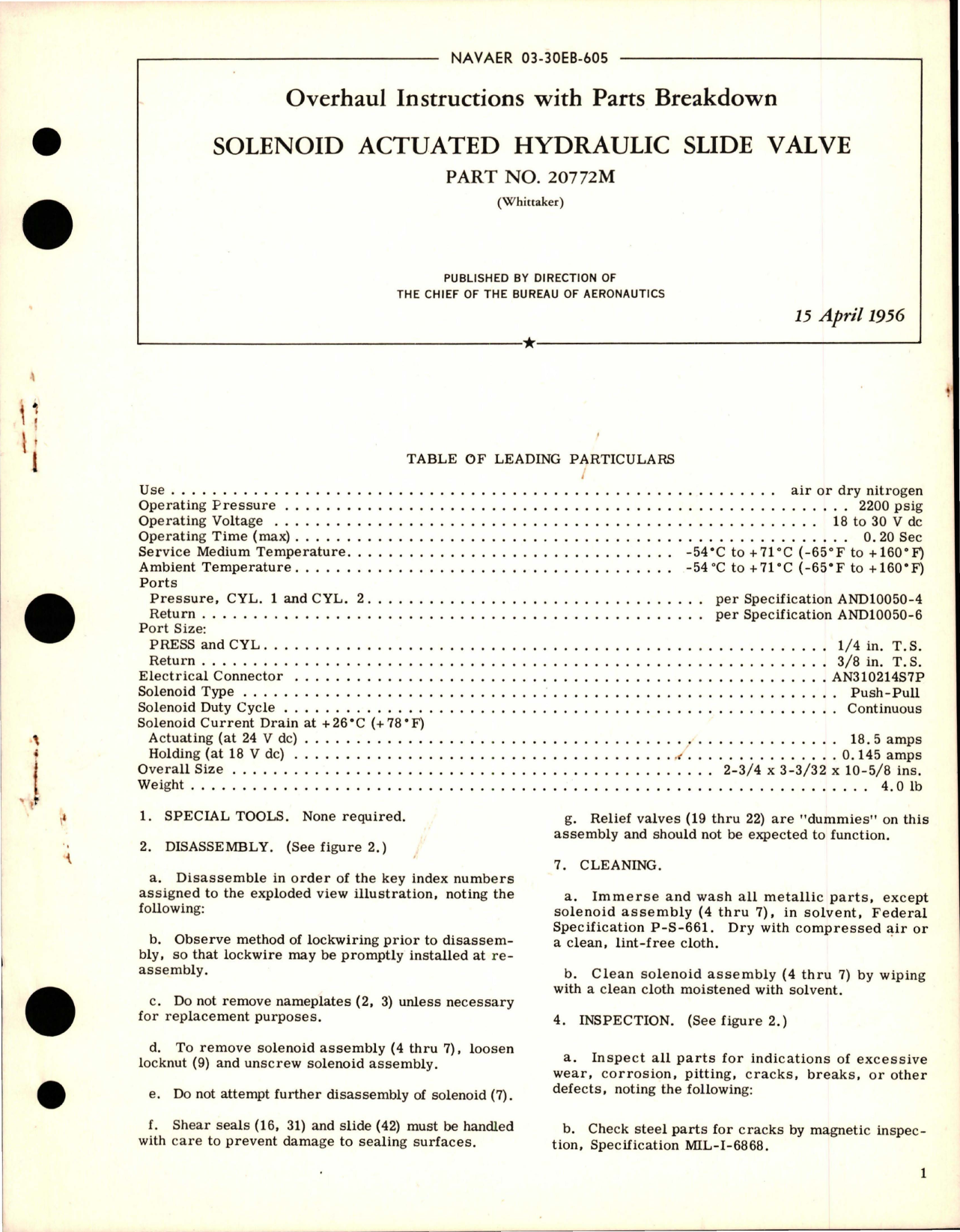 Sample page 1 from AirCorps Library document: Overhaul Instructions with Parts Breakdown for Solenoid Actuated Hydraulic Slide Valve - Part 20772M