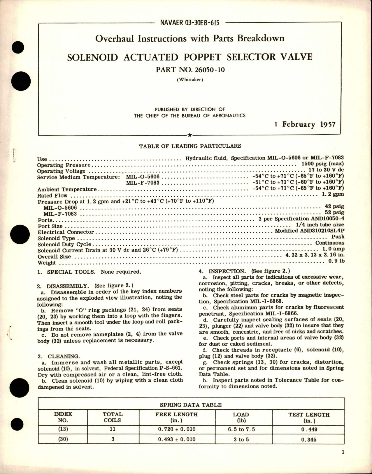 Sample page 1 from AirCorps Library document: Overhaul Instructions with Parts for Solenoid Actuated Poppet Selector Valve - Part 26050-10