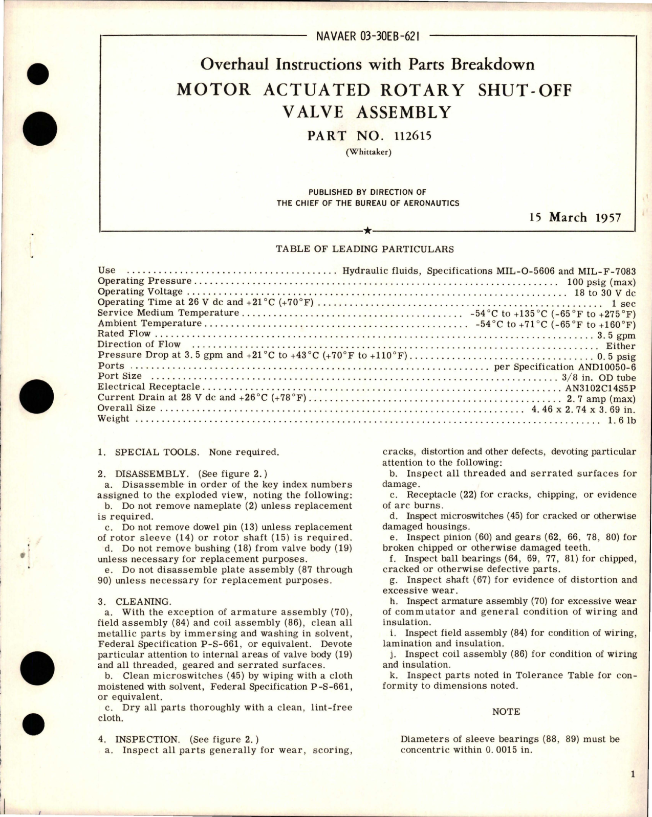 Sample page 1 from AirCorps Library document: Overhaul Instructions with Parts for Motor Actuated Rotary Shut Off Valve Assembly - Part 112615