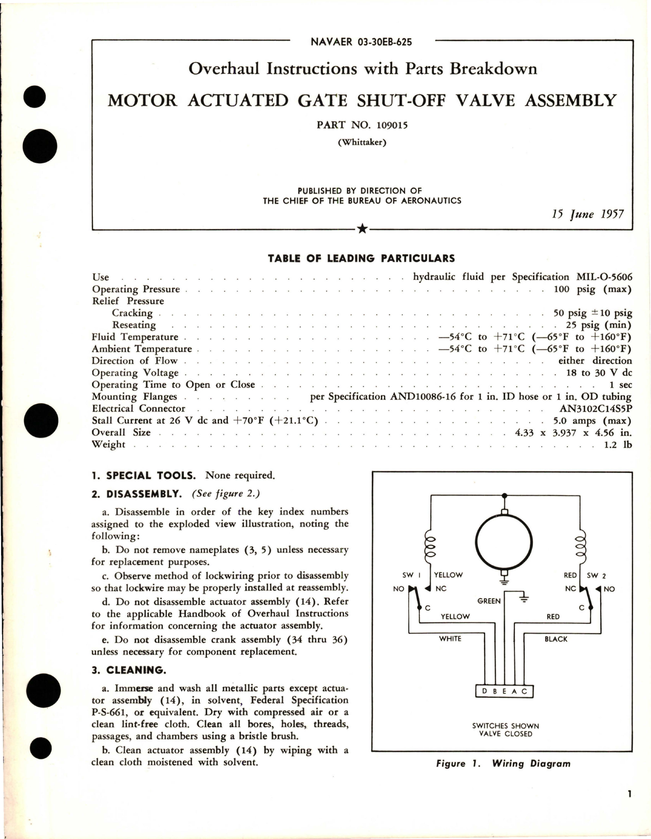 Sample page 1 from AirCorps Library document: Overhaul Instructions with Parts for Motor Actuated Gate Shut Off Valve Assembly - Part 109015