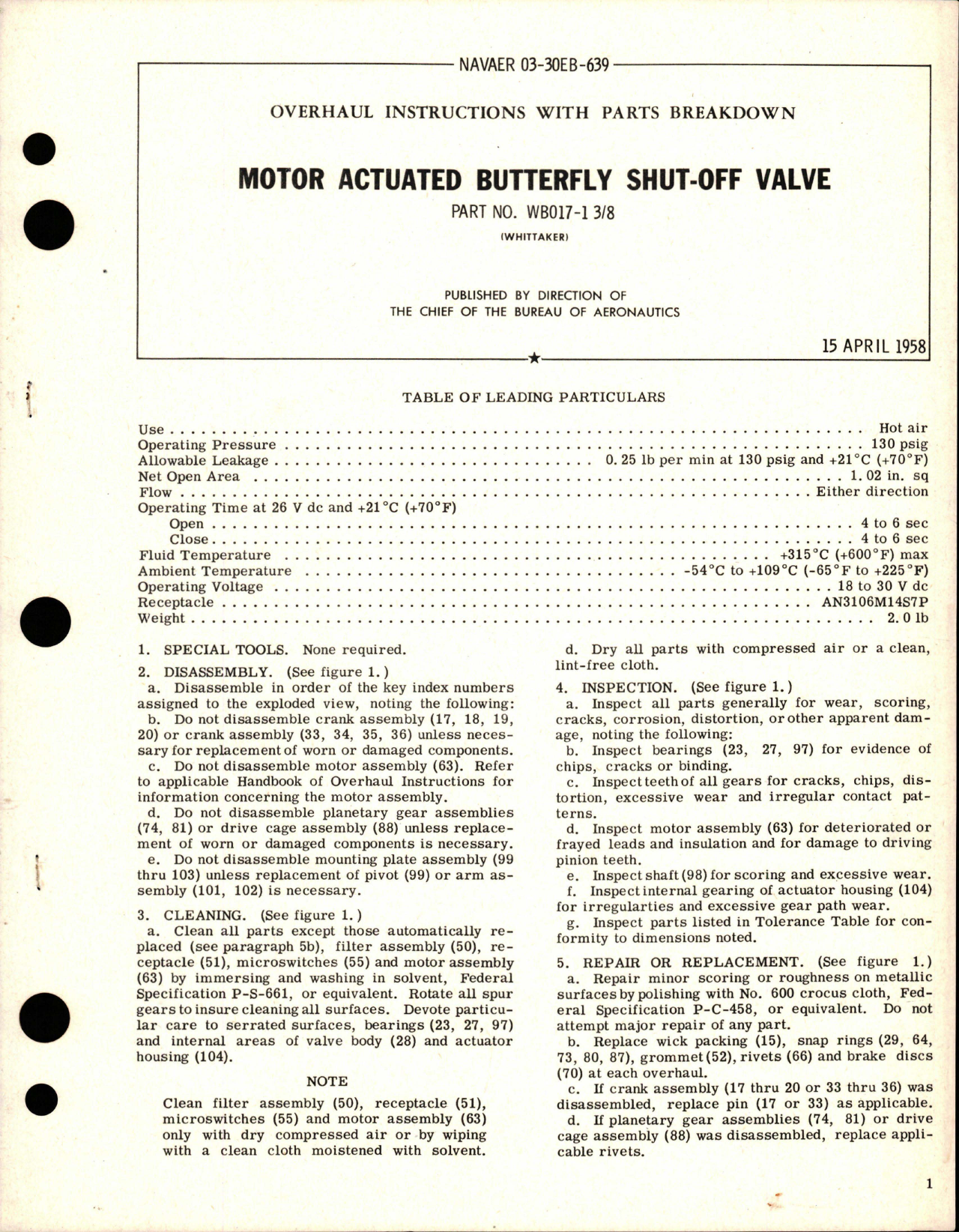 Sample page 1 from AirCorps Library document: Overhaul Instructions with Parts for Motor Actuated Butterfly Shut Off Valve - Part WB017-1 3/8