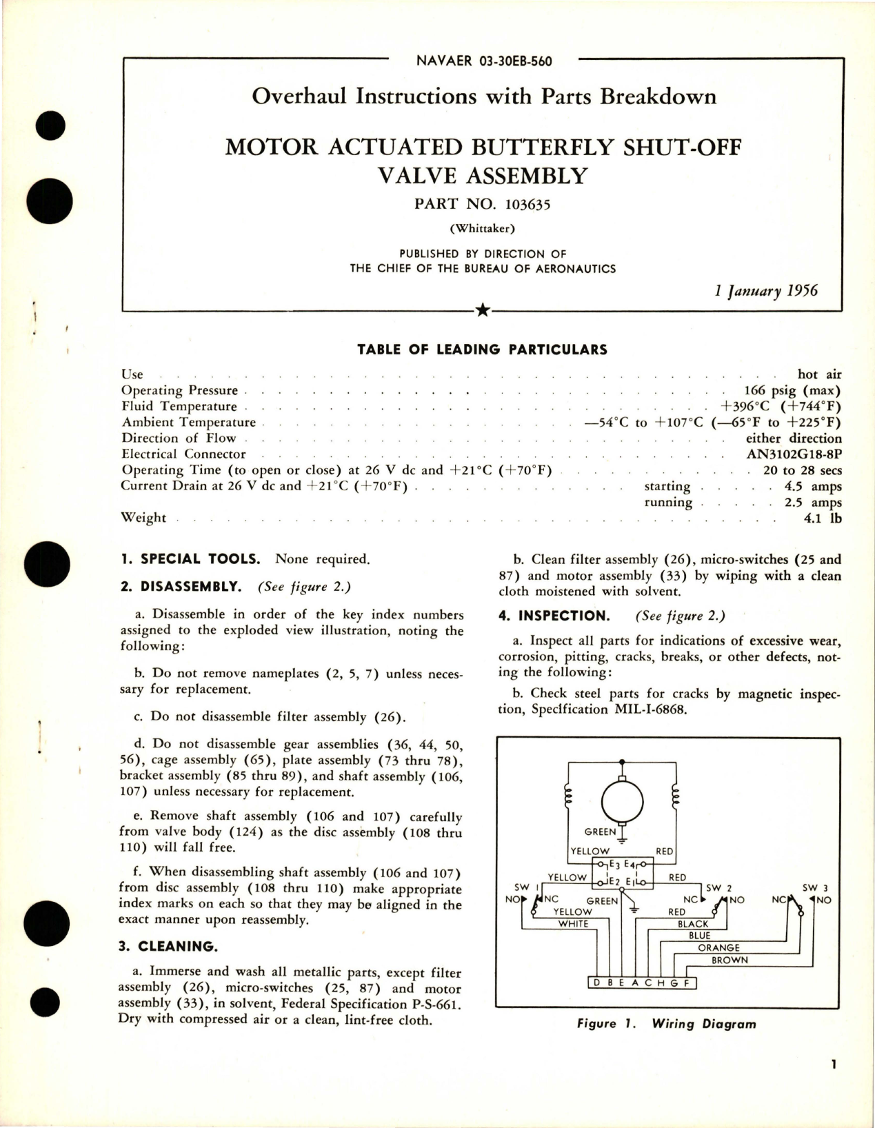 Sample page 1 from AirCorps Library document: Overhaul Instructions with Parts for Motor Actuated Butterfly Shut Off Valve Assembly - Part 103635