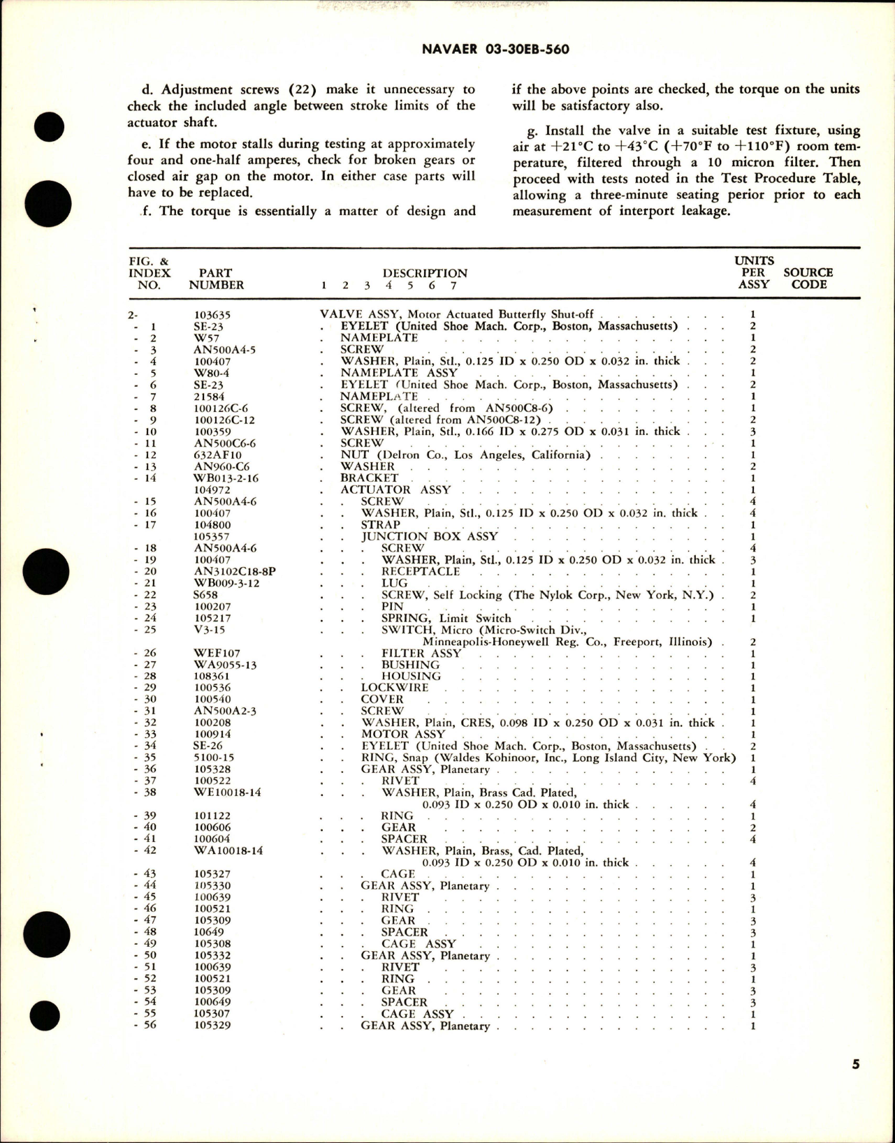 Sample page 5 from AirCorps Library document: Overhaul Instructions with Parts for Motor Actuated Butterfly Shut Off Valve Assembly - Part 103635