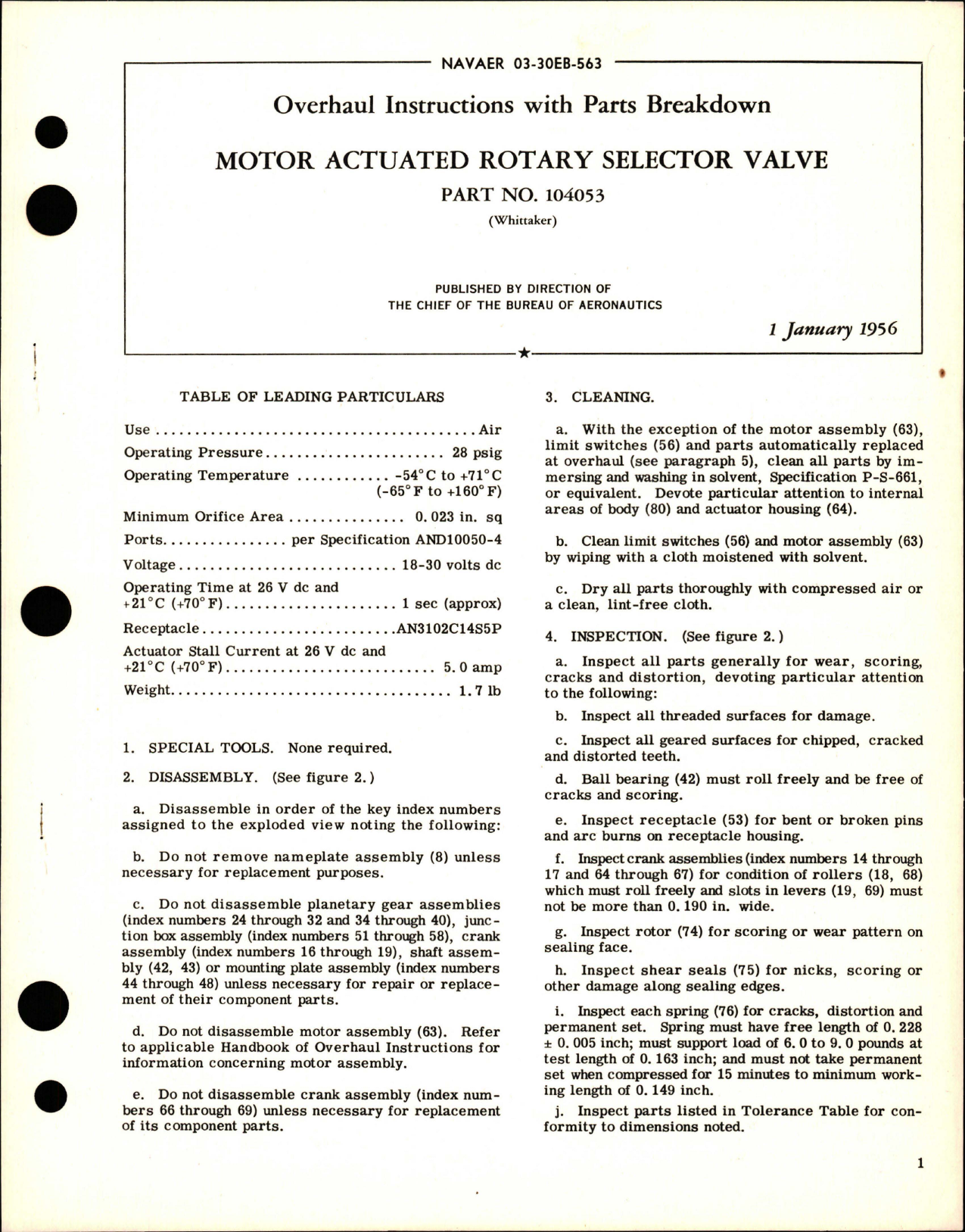 Sample page 1 from AirCorps Library document: Overhaul Instructions with Parts for Motor Actuated Rotary Selector Valve - Part 104053