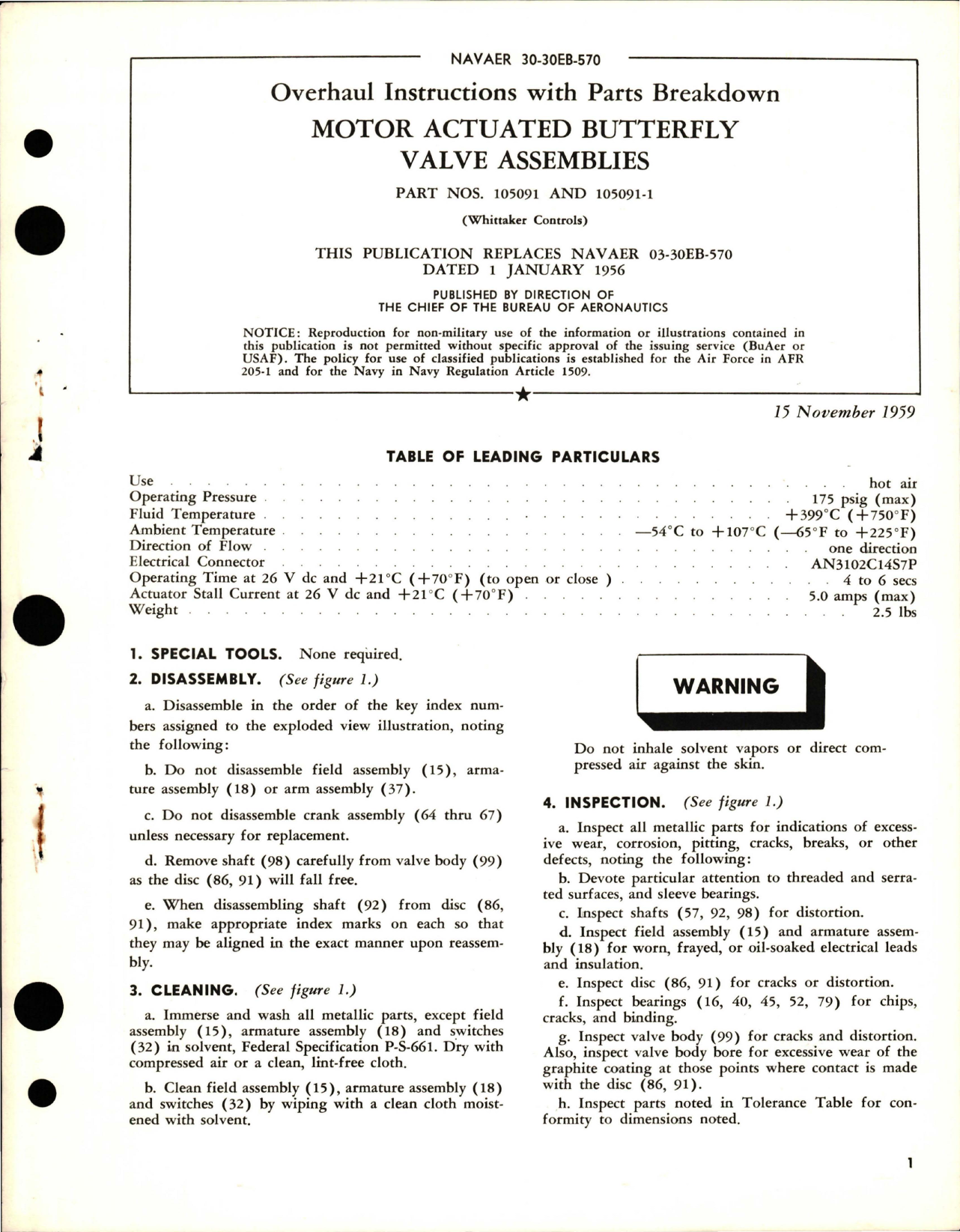 Sample page 1 from AirCorps Library document: Overhaul Instructions with Parts for Motor Actuated Butterfly Valve Assemblies - Part 105091 and 105091-1