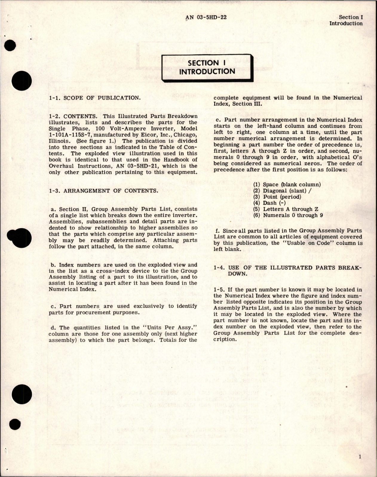 Sample page 5 from AirCorps Library document: Illustrated Parts Breakdown for Single Phase 100 VA Inverter - Model 1-101A-115S-7