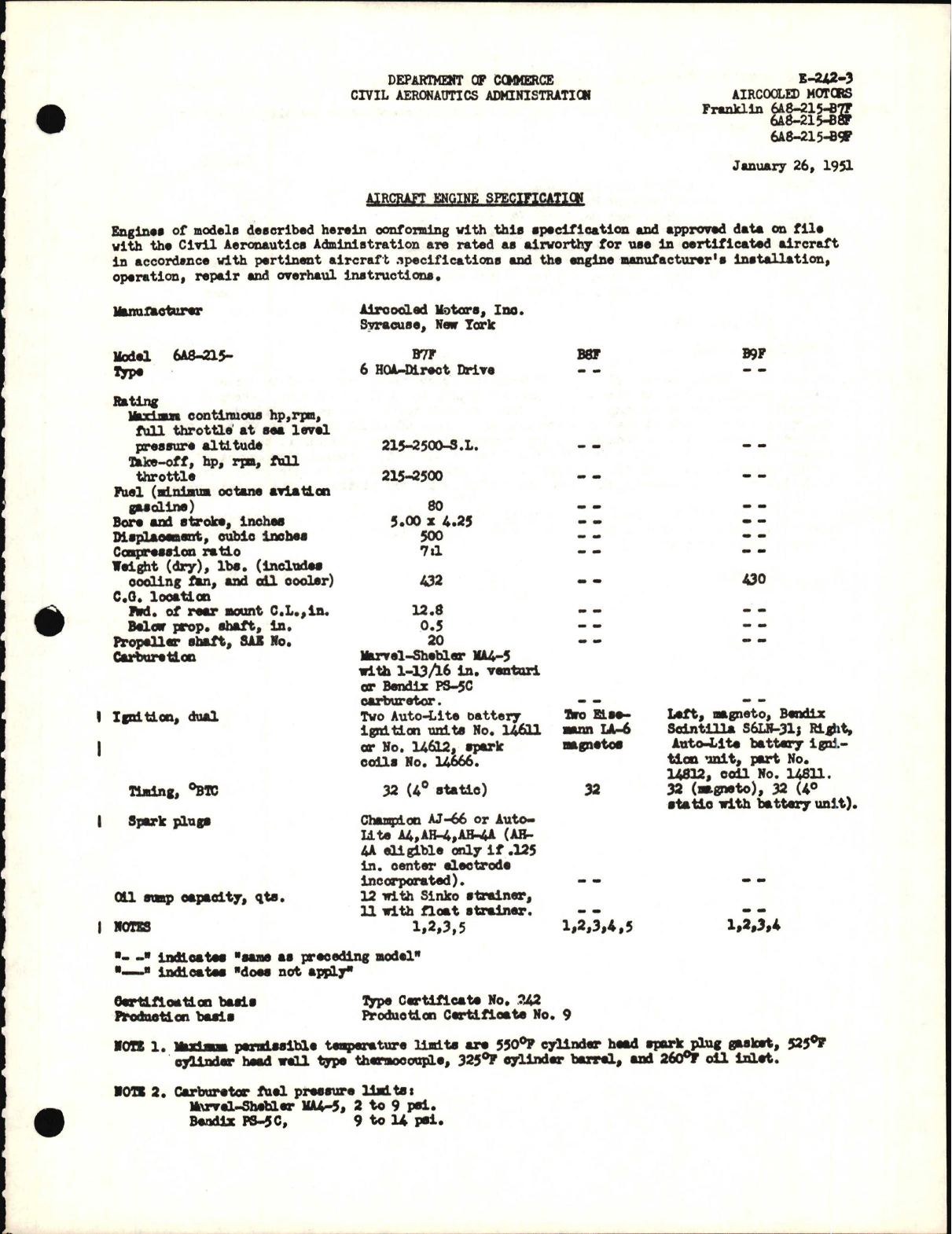 Sample page 1 from AirCorps Library document: 6A8-215-B7F, -B8F, and -B9F Air Cooled Motors
