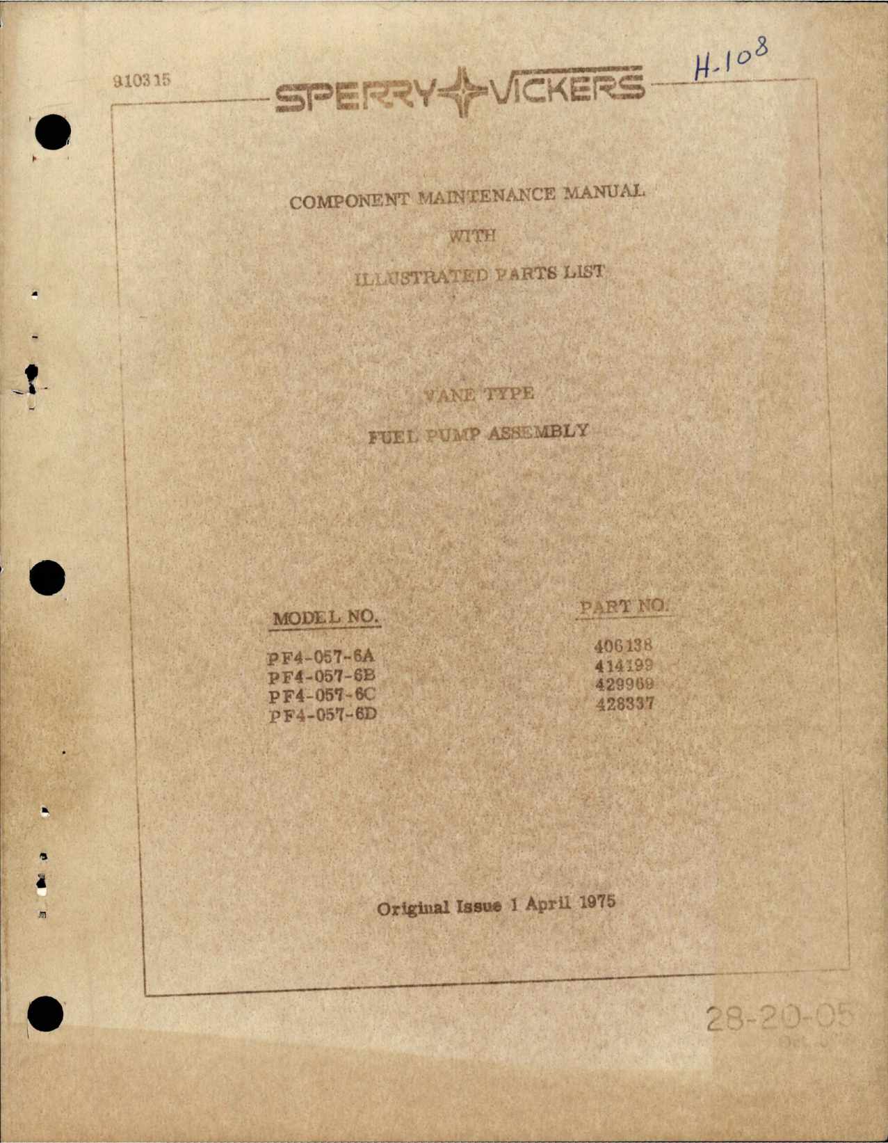 Sample page 1 from AirCorps Library document: Maintenance Manual with Illustrated Parts List for Vane Type Fuel Pump Assembly