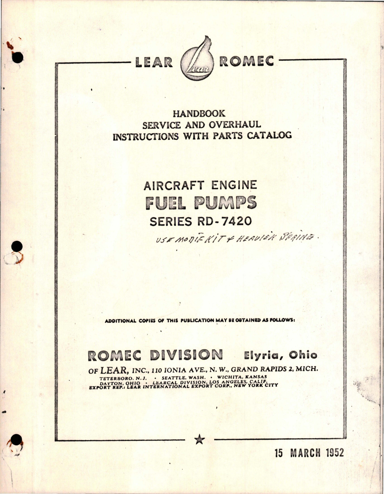 Sample page 1 from AirCorps Library document: Service and Overhaul Instructions with Parts Catalog for Aircraft Engine Fuel Pumps - Series RD-7420