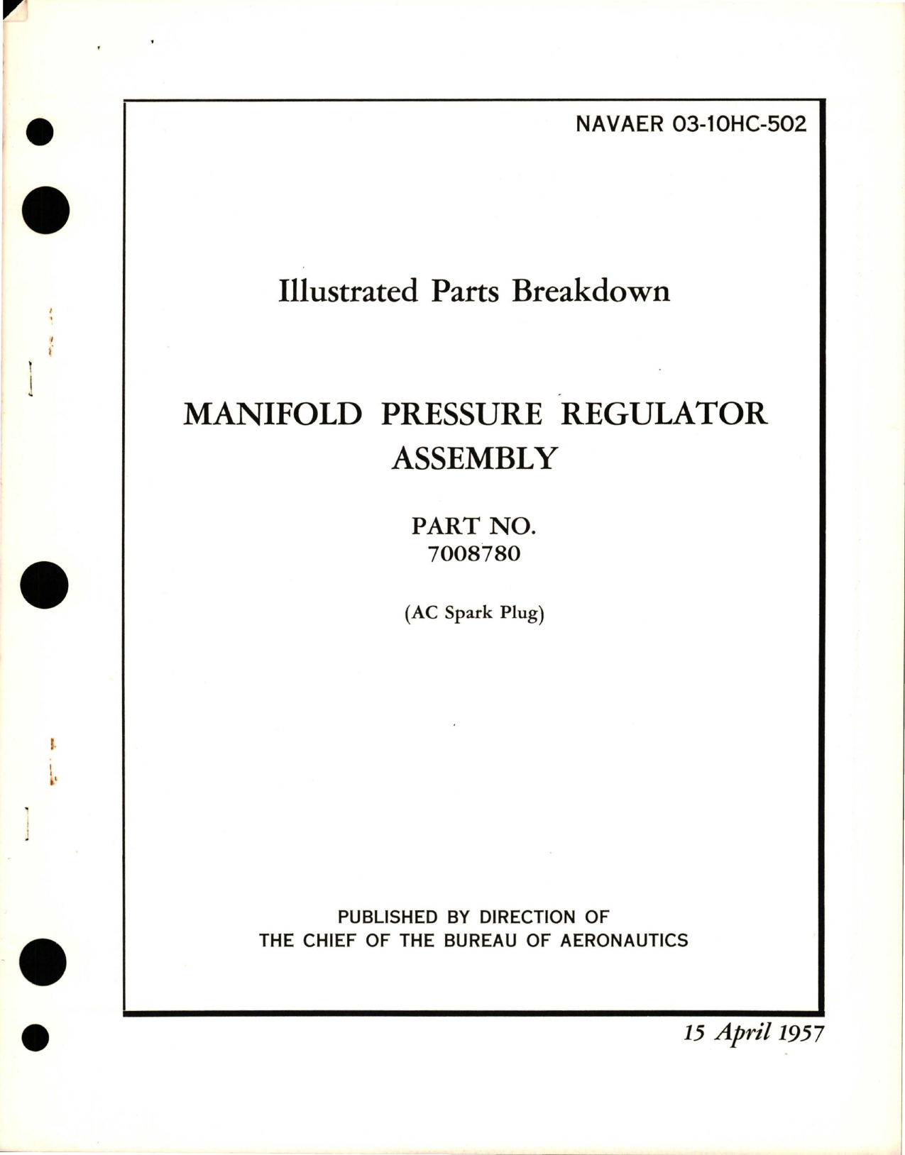 Sample page 1 from AirCorps Library document: Illustrated Parts Breakdown for Manifold Pressure Regulator Assembly - Part 7008780