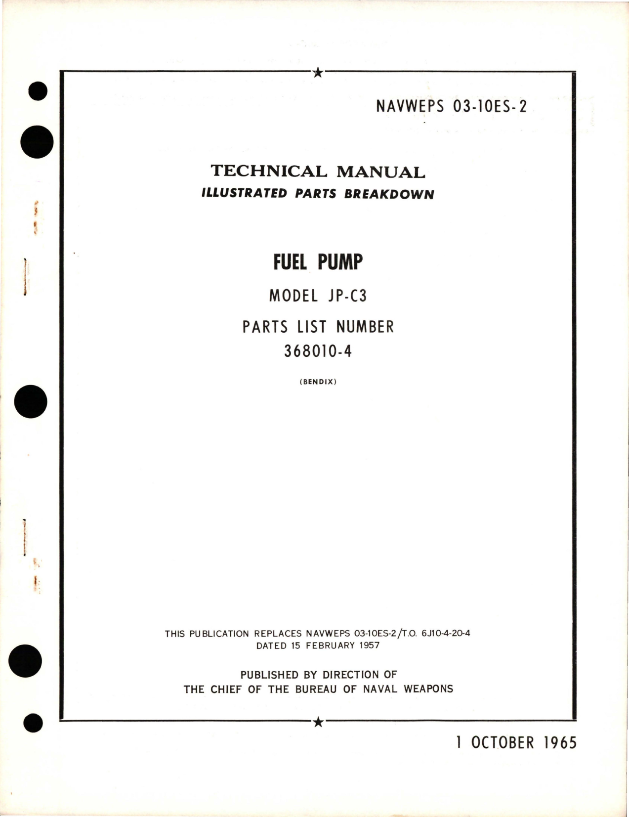 Sample page 1 from AirCorps Library document: Illustrated Parts Breakdown for Fuel Pump - Model JP-C3 - Parts List 368010-4