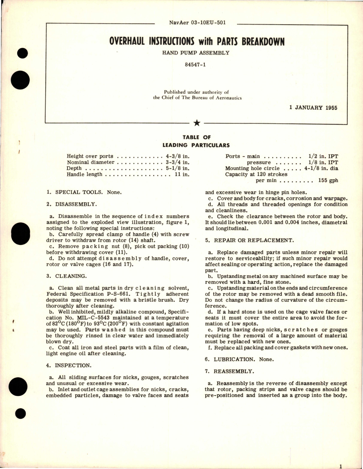 Sample page 1 from AirCorps Library document: Overhaul Instructions with Parts Breakdown for Hand Pump Assembly - 84547-1