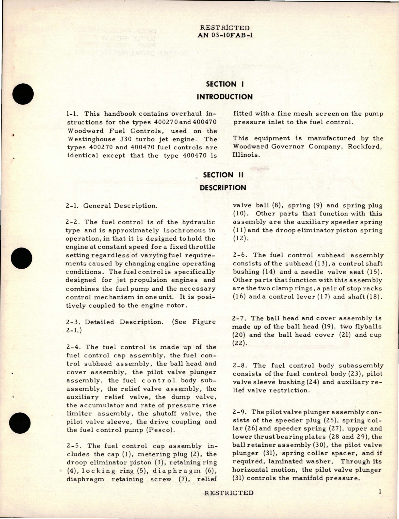 Sample page 5 from AirCorps Library document: Overhaul Instructions for Fuel Control - Models 400270, 400470