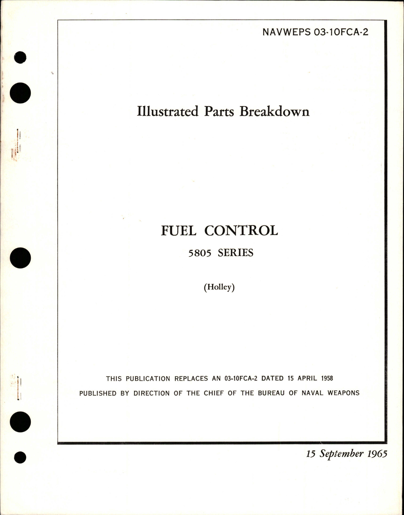 Sample page 1 from AirCorps Library document: Illustrated Parts Breakdown for Fuel Control - 5805 Series