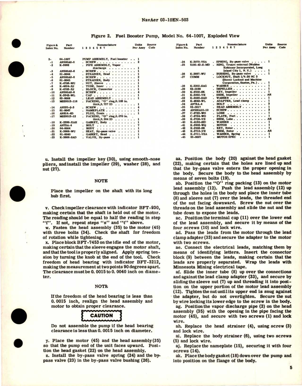 Sample page 5 from AirCorps Library document: Overhaul Instructions with Parts Breakdown for Fuel Booster Pump - Model 64-1007
