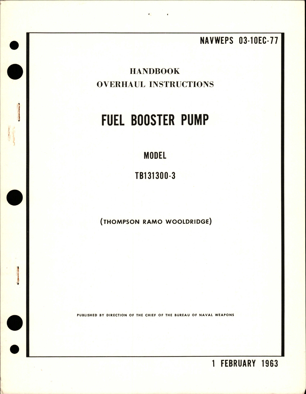 Sample page 1 from AirCorps Library document: Overhaul Instructions for Fuel Booster Pump - Model TB131300-3