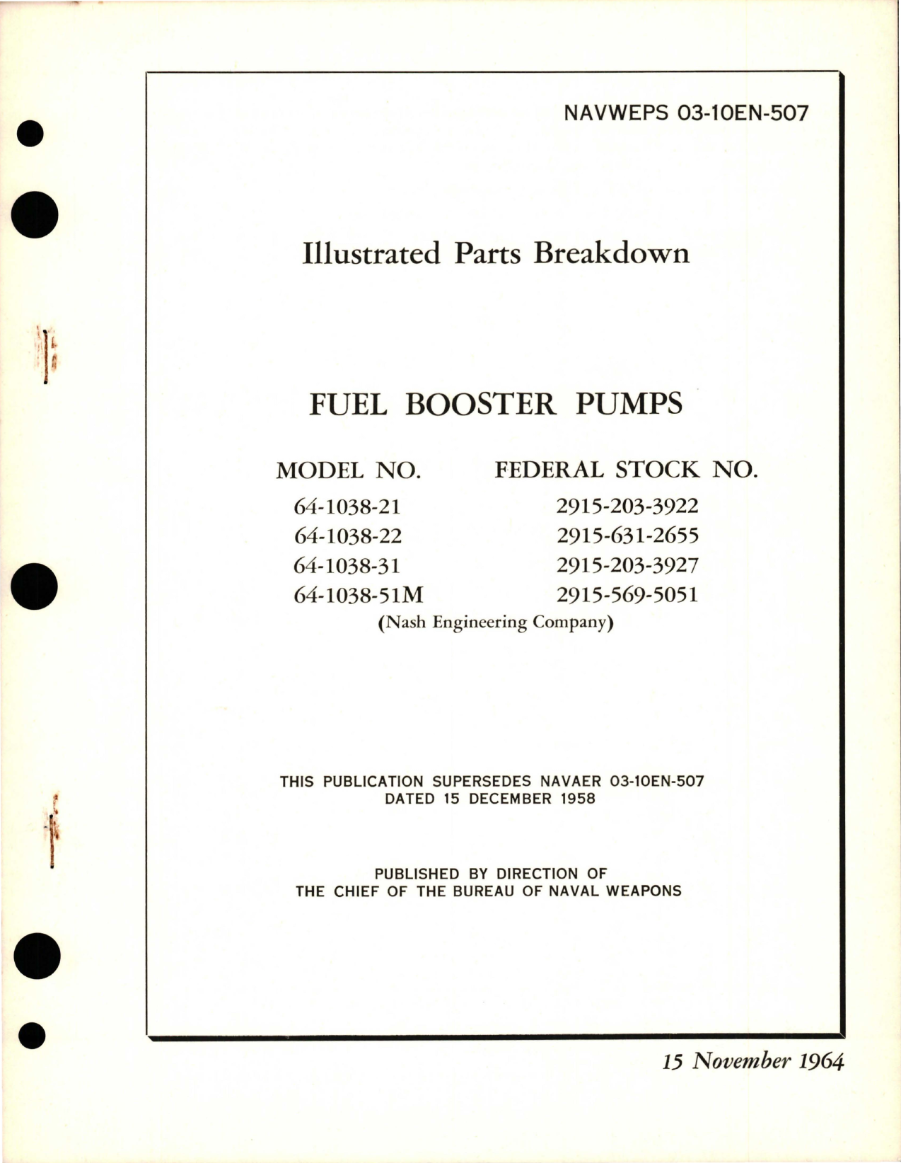 Sample page 1 from AirCorps Library document: Illustrated Parts Breakdown for Fuel Booster Pumps