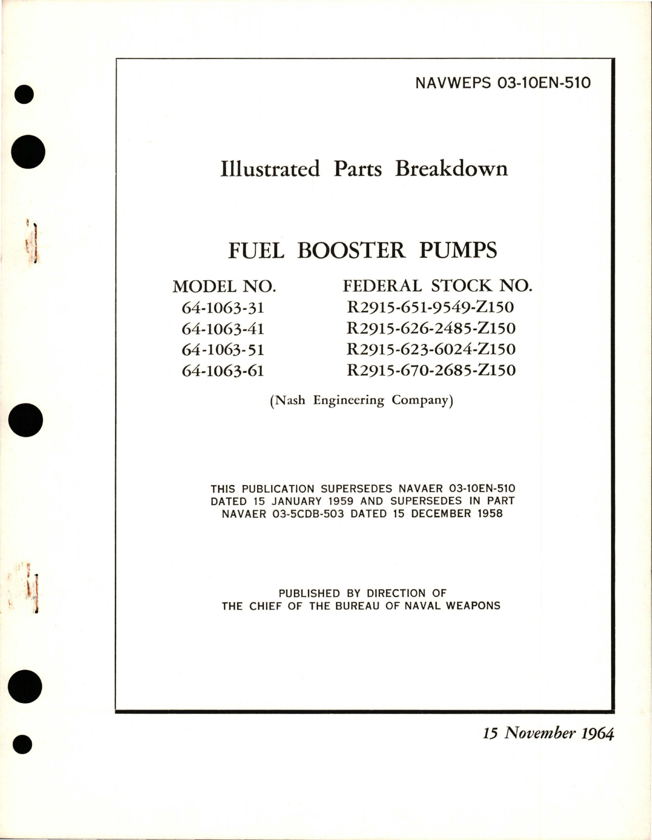 Sample page 1 from AirCorps Library document: Illustrated Parts Breakdown for Fuel Booster Pumps 