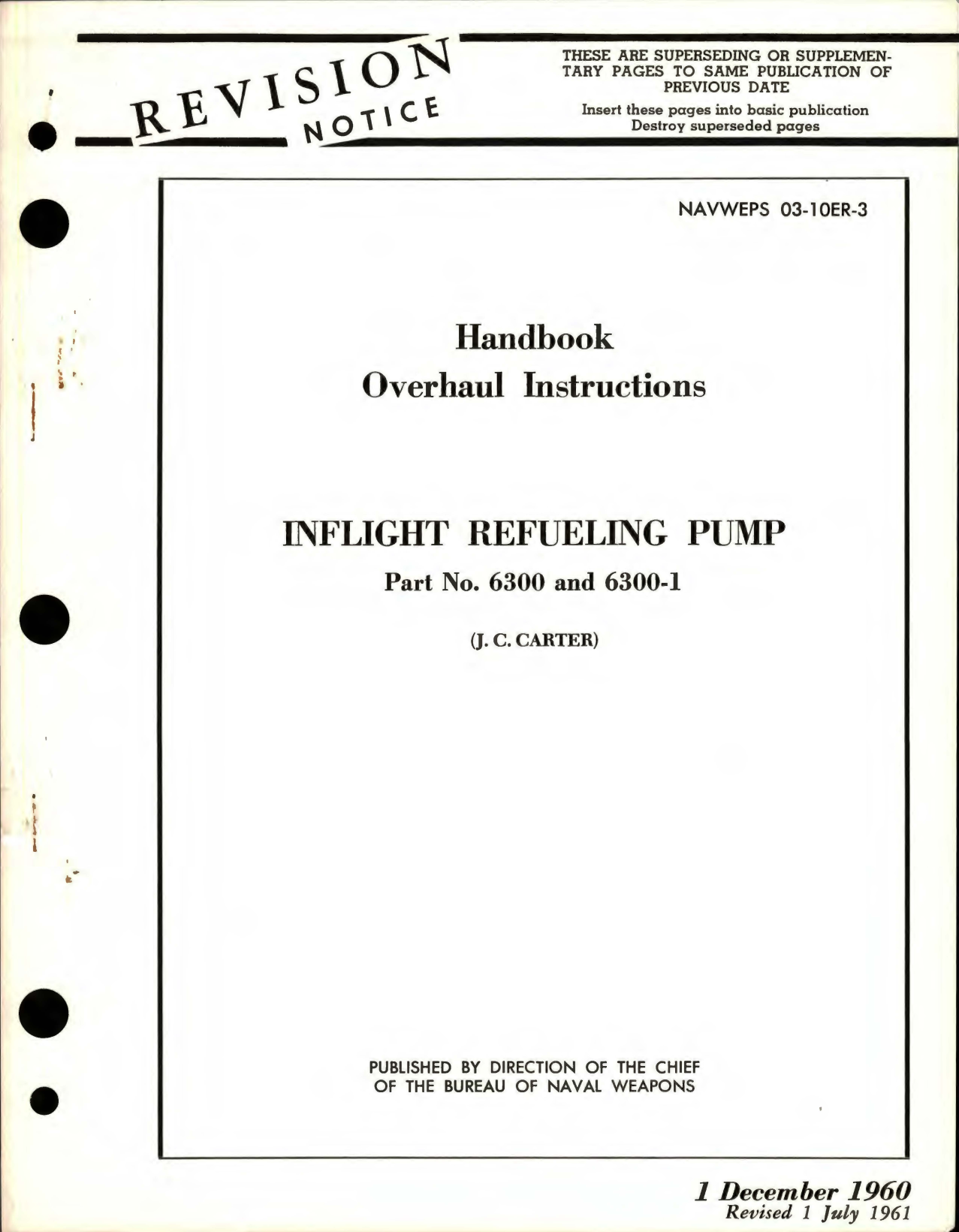 Sample page 1 from AirCorps Library document: Overhaul Instructions for Inflight Refueling Pump - Part 6300 and 6300-1 