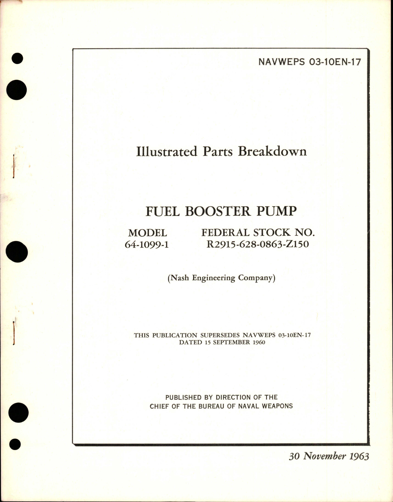 Sample page 1 from AirCorps Library document: Illustrated Parts Breakdown for Fuel Booster Pump - Model 64-1099-1