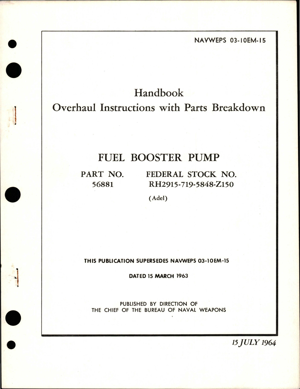 Sample page 1 from AirCorps Library document: Overhaul Instructions with Parts Breakdown for Fuel Booster Pump - Part 56881