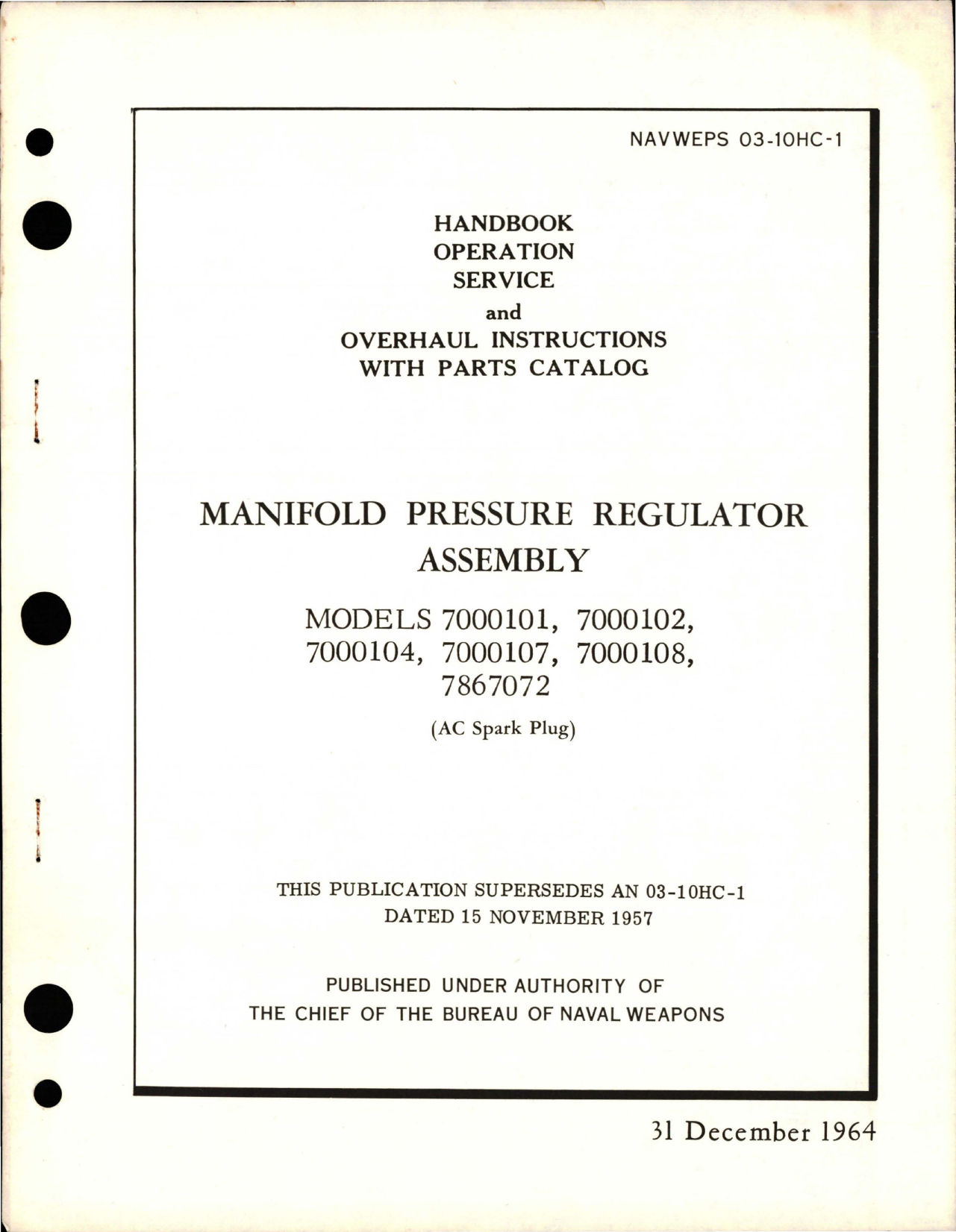 Sample page 1 from AirCorps Library document: Operation, Service, Overhaul Instructions w Parts Catalog for Manifold Pressure Regulator Assembly