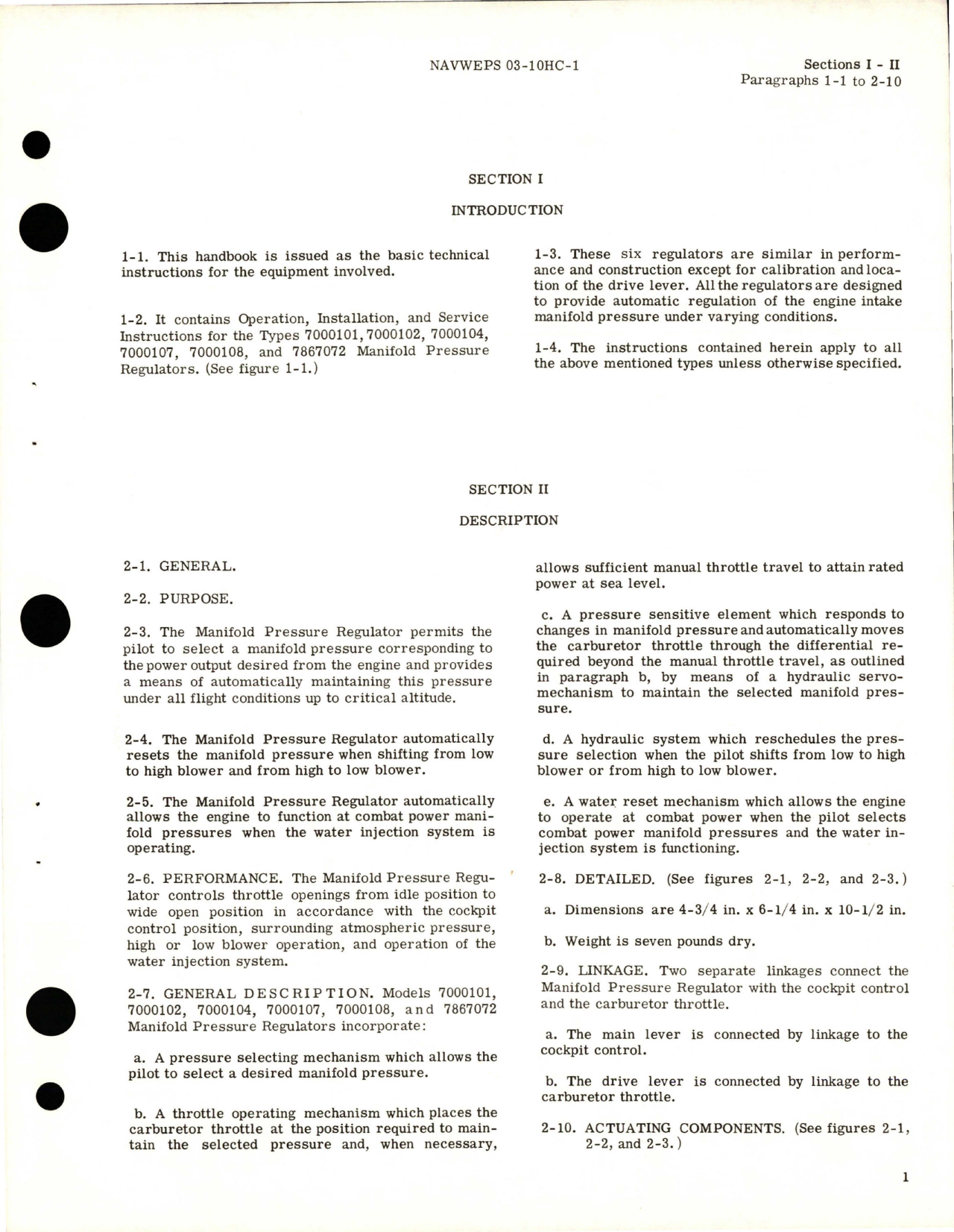 Sample page 7 from AirCorps Library document: Operation, Service, Overhaul Instructions w Parts Catalog for Manifold Pressure Regulator Assembly