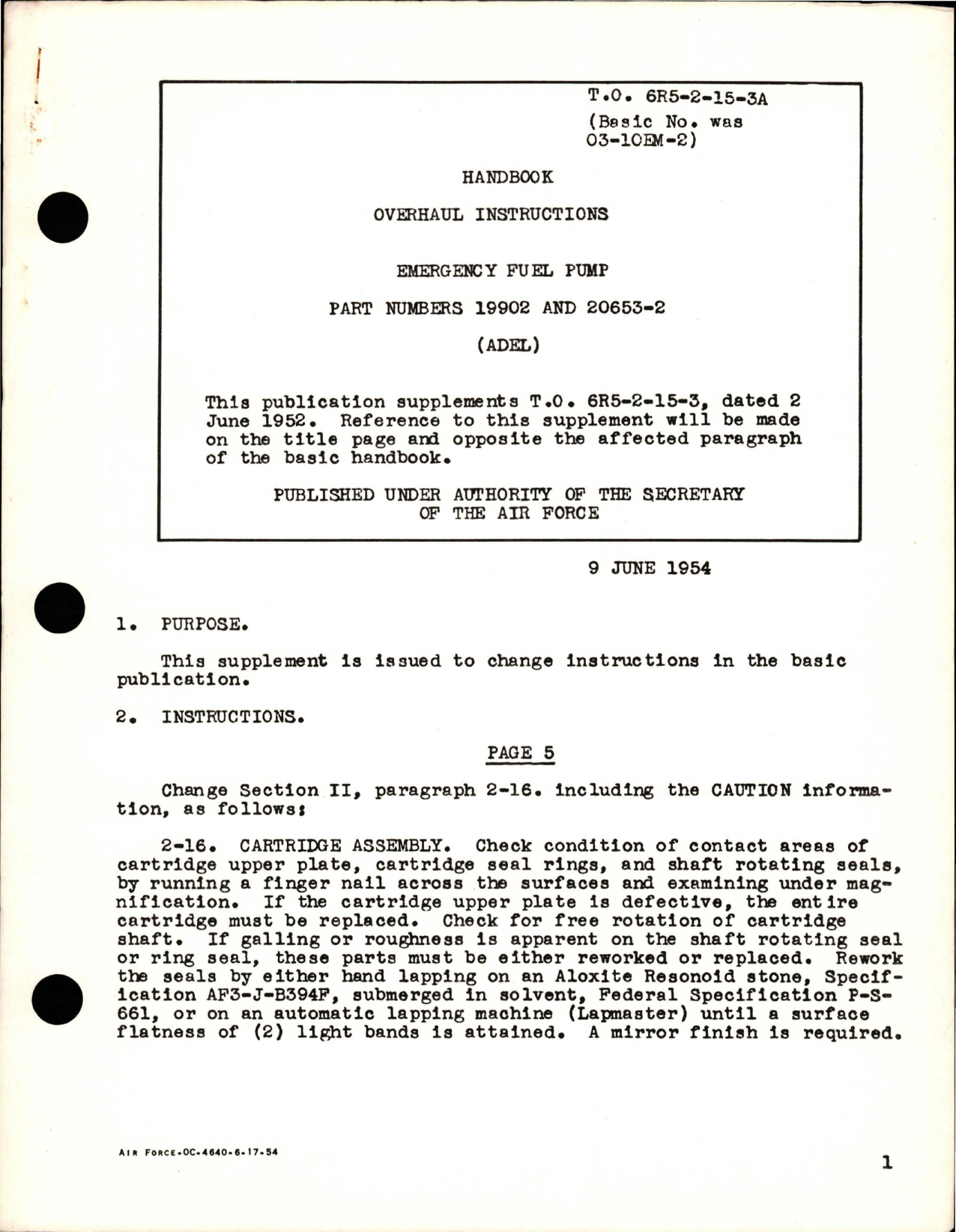 Sample page 1 from AirCorps Library document: Overhaul Instructions for Emergency Fuel Pump - Parts 19902 and 20653-2