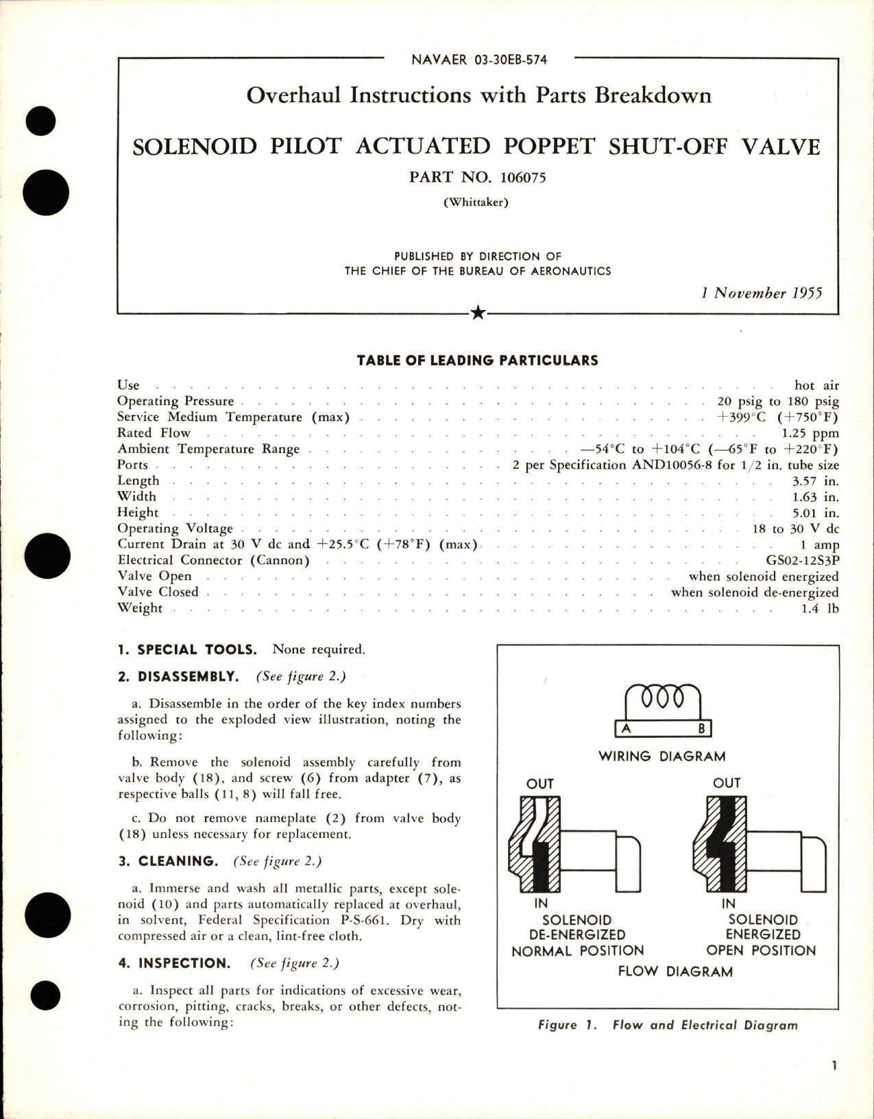 Sample page 1 from AirCorps Library document: Overhaul Instructions with Parts for Solenoid Pilot Actuated Poppet Shut Off Valve - Part 106075