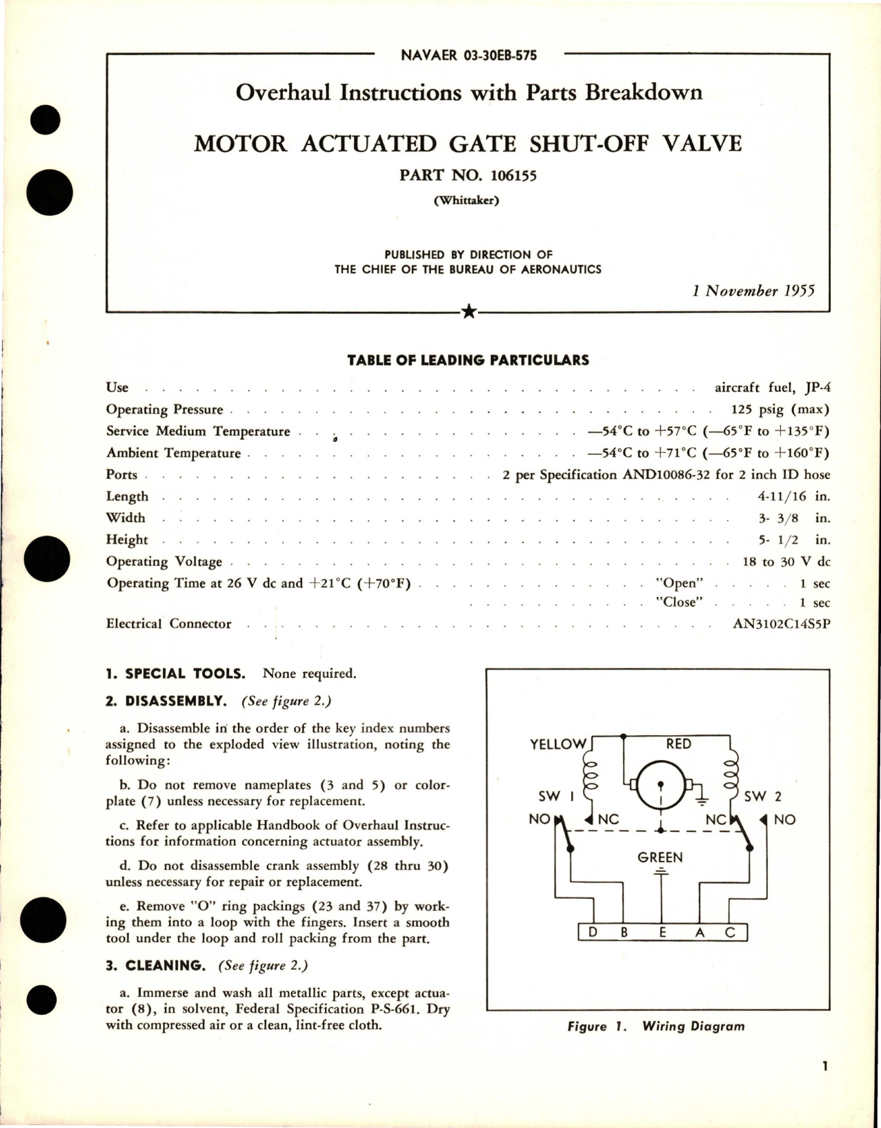 Sample page 1 from AirCorps Library document: Overhaul Instructions with Parts for Motor Actuated Gate Shut Off Valve - Part 106155