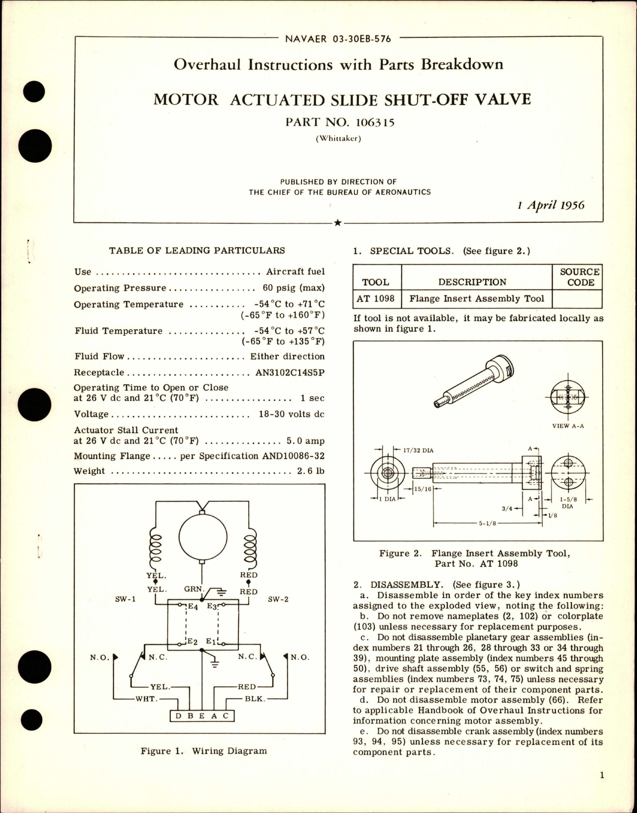 Sample page 1 from AirCorps Library document: Overhaul Instructions with Parts for Motor Actuated Slide Shut Off Valve - Part 106315