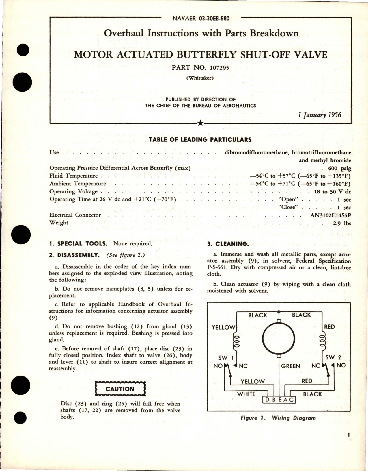 Sample page 1 from AirCorps Library document: Overhaul Instructions with Parts for Motor Actuated Butterfly Shut Off Valve - Part 107295