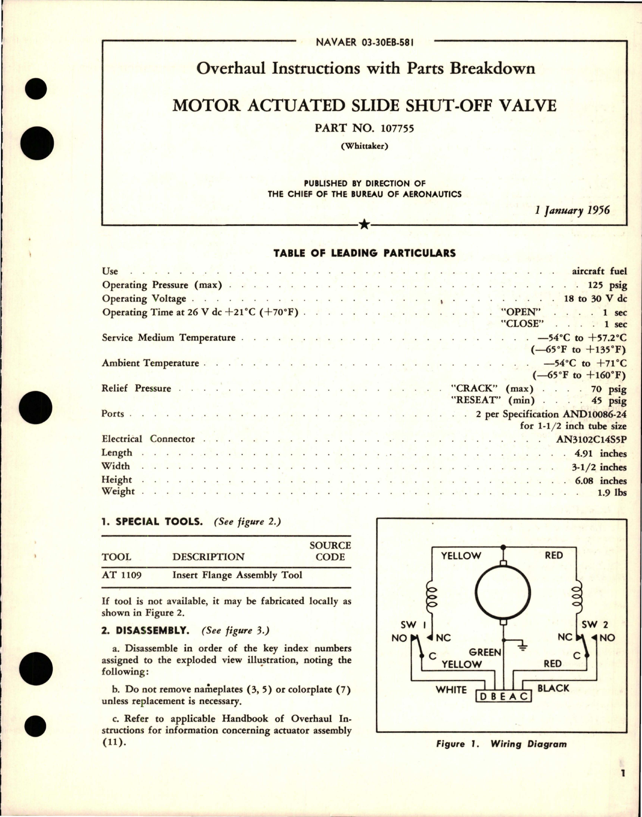 Sample page 1 from AirCorps Library document: Overhaul Instructions with Parts for Motor Actuated Slide Shut Off Valve - Part 107755