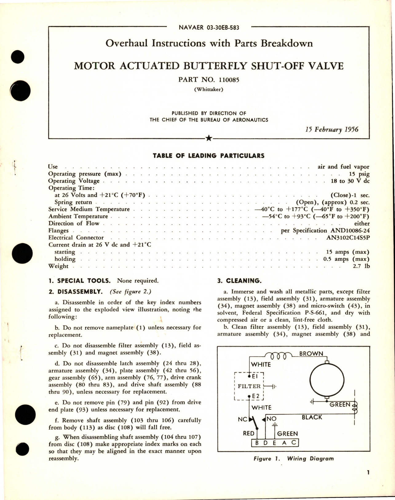 Sample page 1 from AirCorps Library document: Overhaul Instructions with Parts for Motor Actuated Butterfly Shut Off Valve - Part 110085