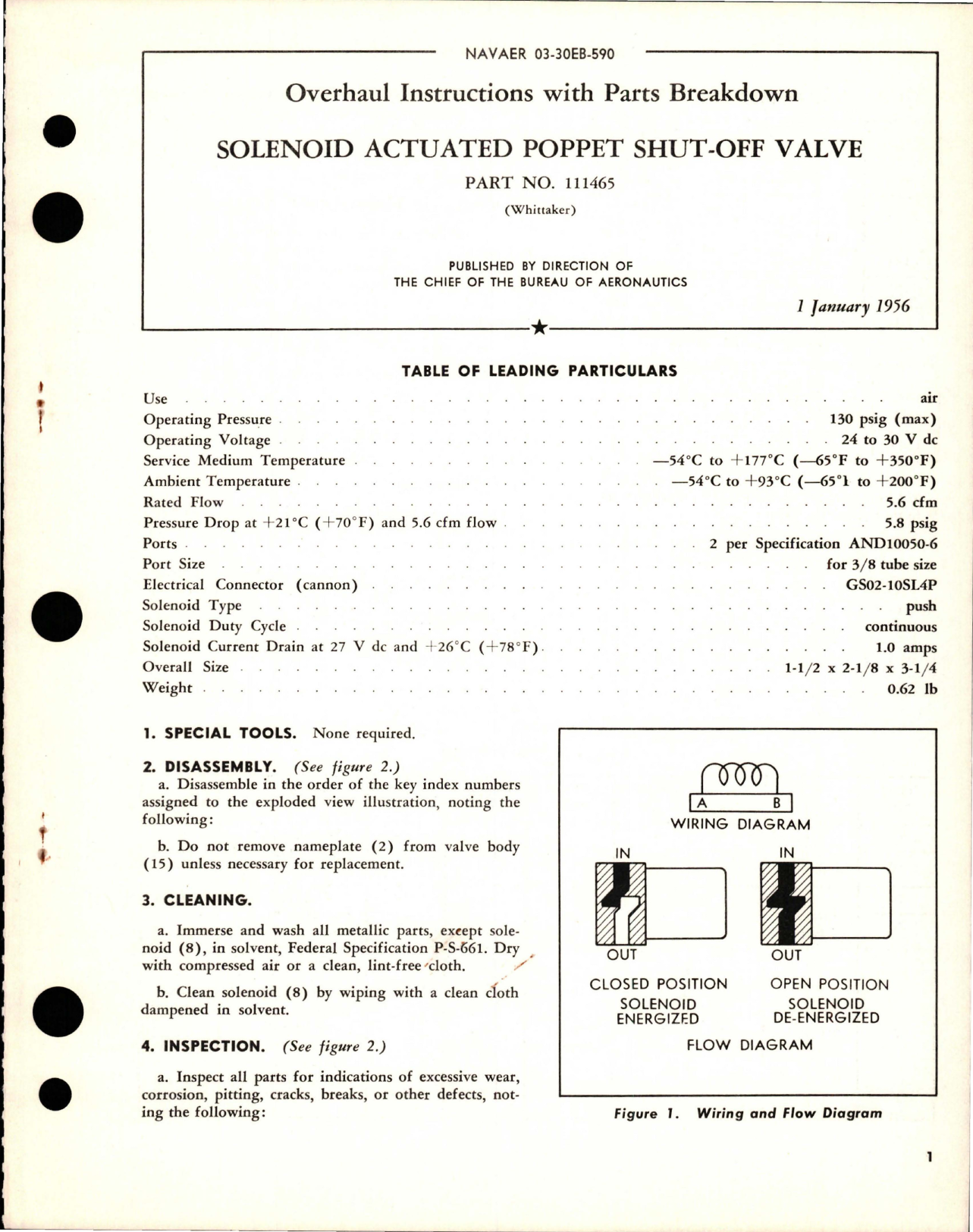 Sample page 1 from AirCorps Library document: Overhaul Instructions with Parts for Solenoid Actuated Poppet Shut Off Valve - Part 111465