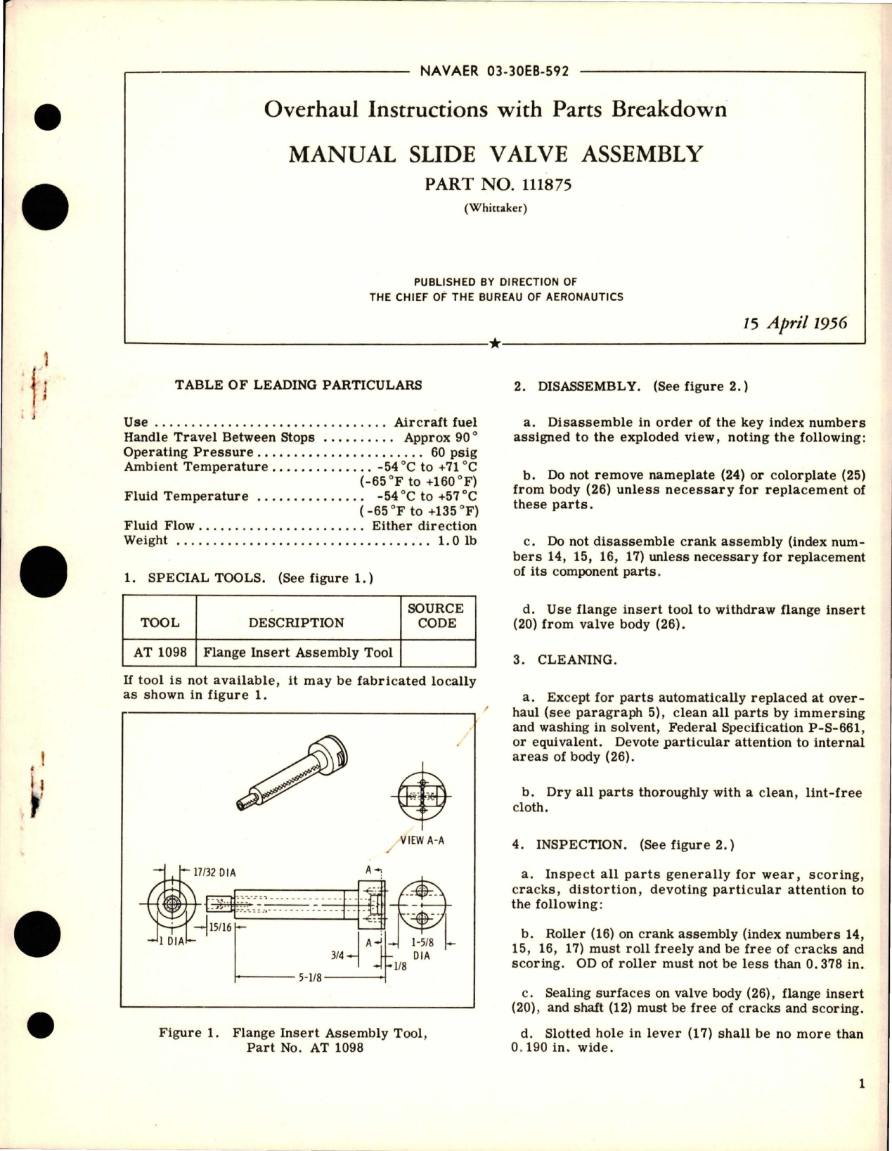 Sample page 1 from AirCorps Library document: Overhaul Instructions with Parts Breakdown for Manual Slide Valve Assy - Part 11875
