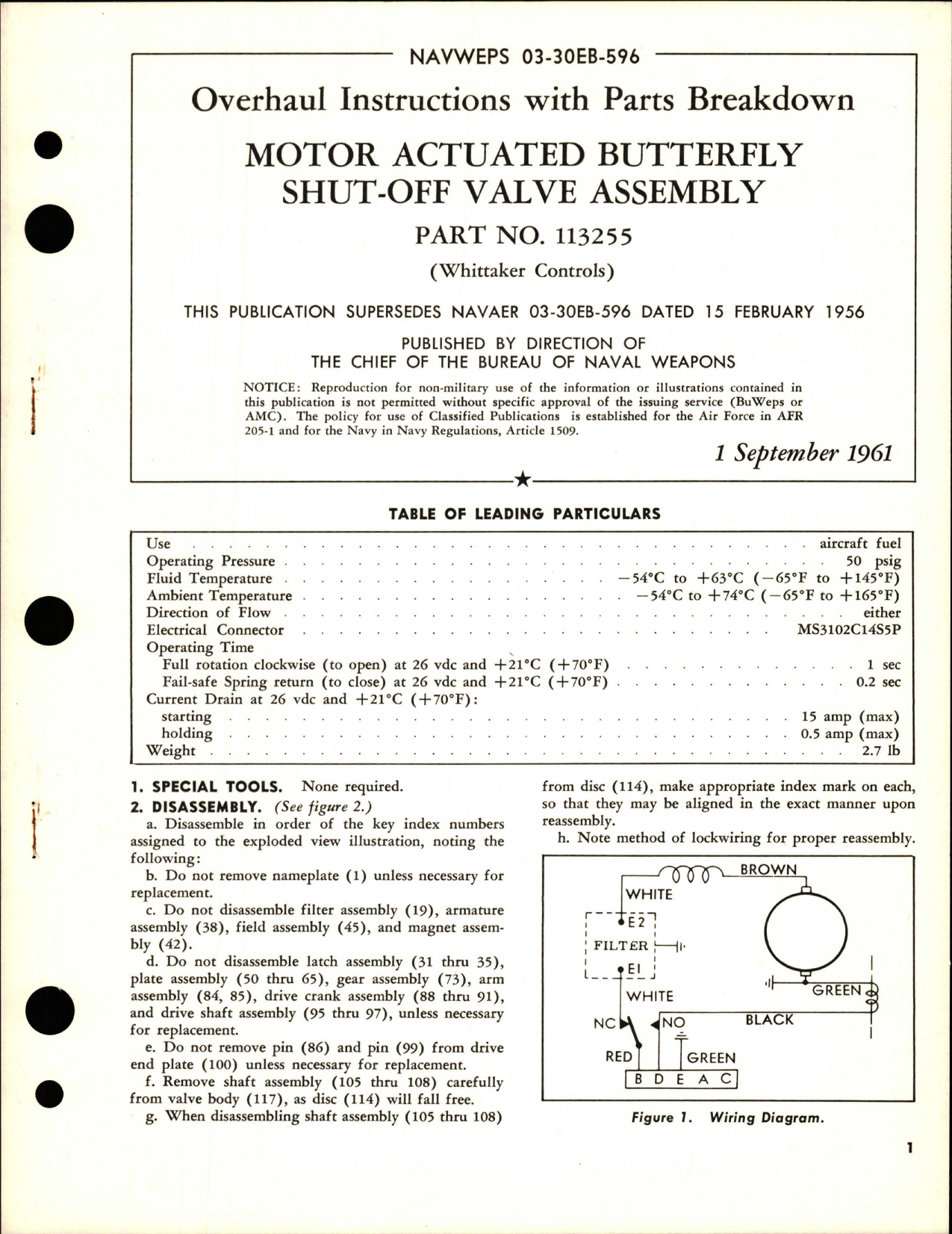 Sample page 1 from AirCorps Library document: Overhaul Instructions with Oarts Breakdown for Motor Actuated Butterfly Shut Off Valve Assemblyy - Part 113255
