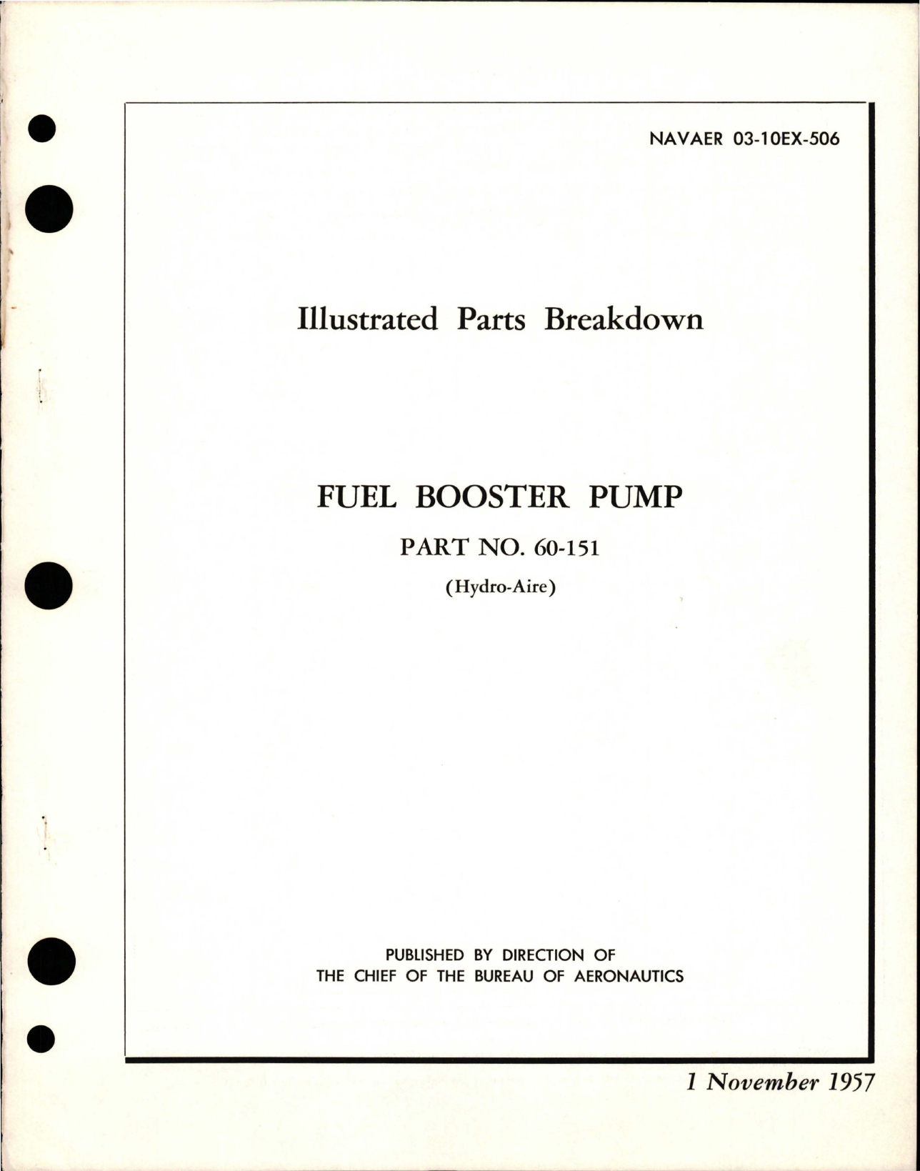 Sample page 1 from AirCorps Library document: Illustrated Parts Breakdown for Fuel Booster Pump - Part 60-151