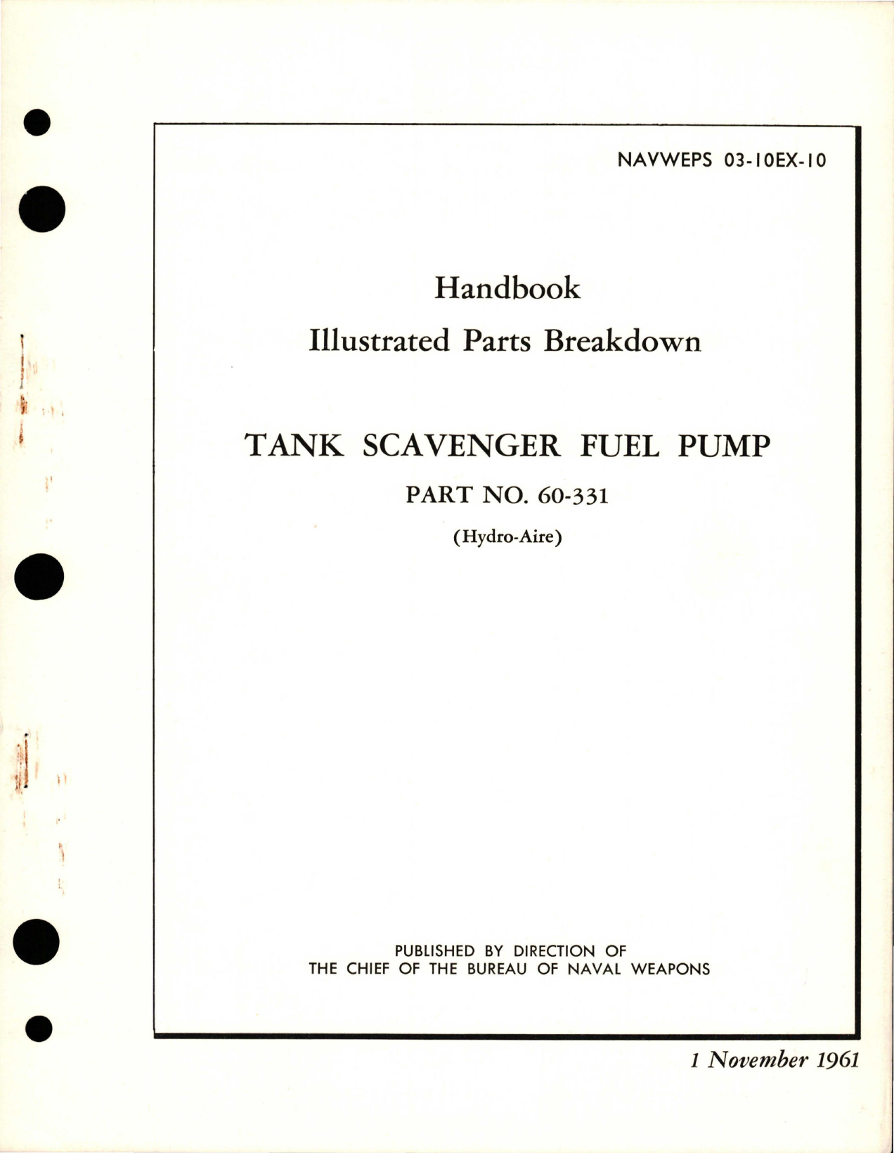 Sample page 1 from AirCorps Library document: Illustrated Parts Breakdown for Tank Scavenger Fuel Pump - Part 60-331