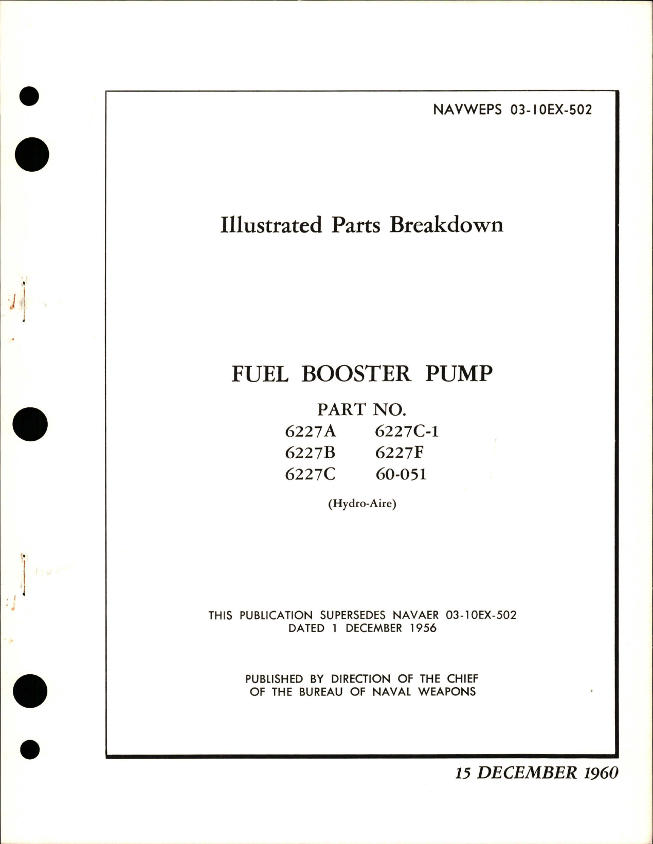 Sample page 1 from AirCorps Library document: Illustrated Parts Breakdown for Fuel Booster Pump