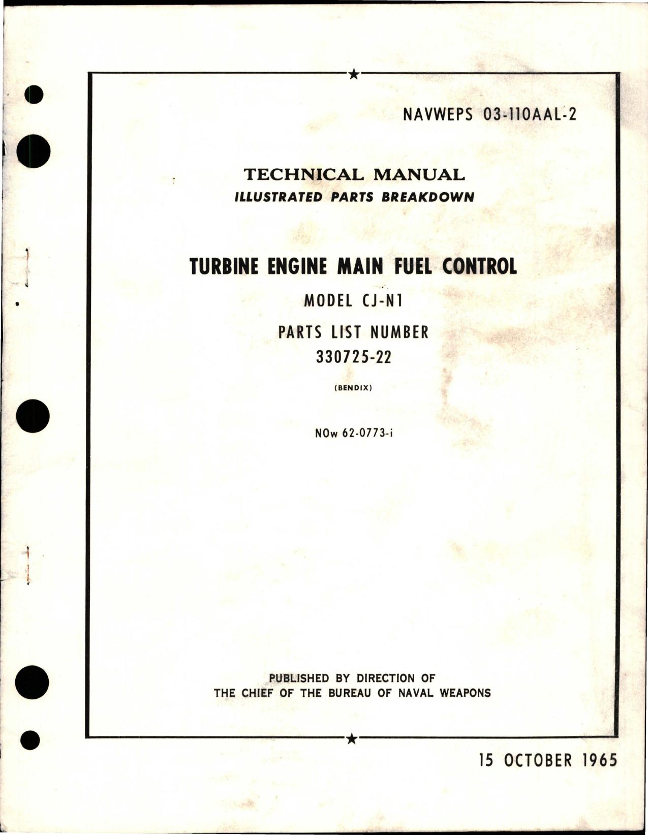 Sample page 1 from AirCorps Library document: Illustrated Parts Breakdown for Turbine Engine Main Fuel Control - Model CJ-N1 - Parts List 330725-22