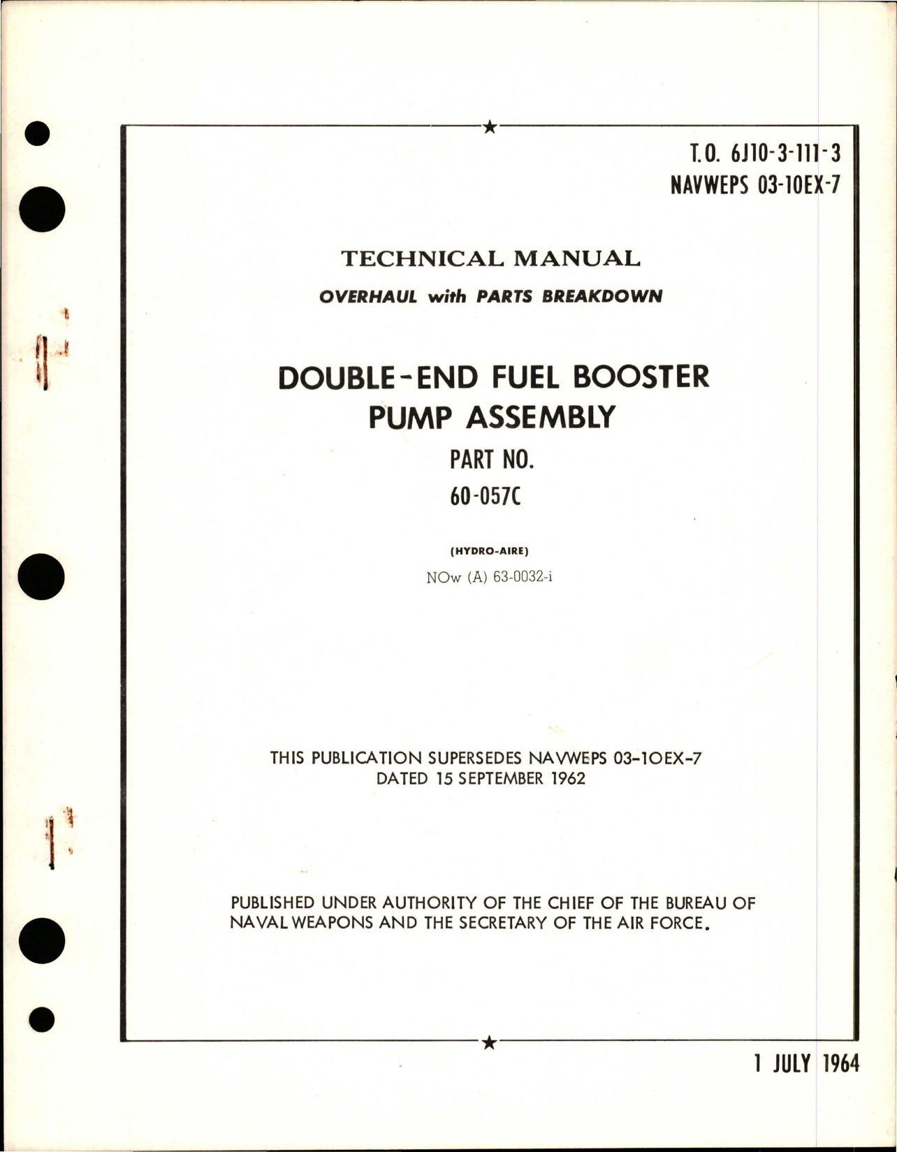 Sample page 1 from AirCorps Library document: Overhaul with Parts Breakdown for Double End Fuel Booster Pump Assembly - Part 60-057C