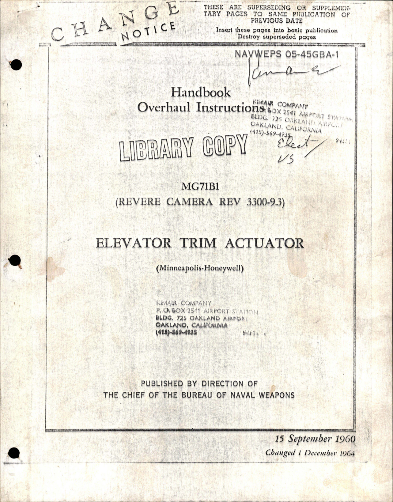 Sample page 1 from AirCorps Library document: Overhaul Instructions for Elevator Trim Actuator - MG71B1