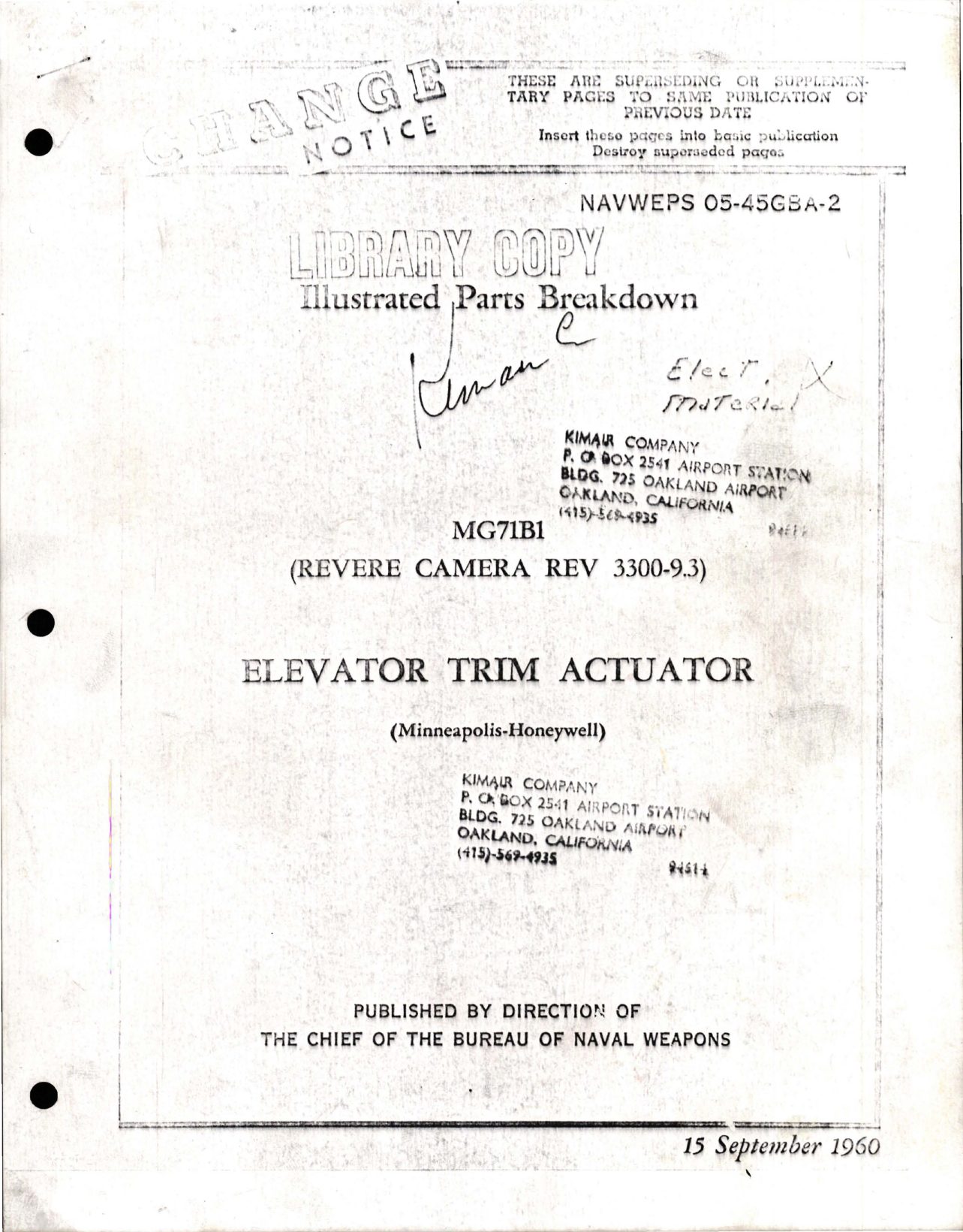 Sample page 1 from AirCorps Library document: Illustrated Parts Breakdown for Elevator Trim Actuator - MG71B1